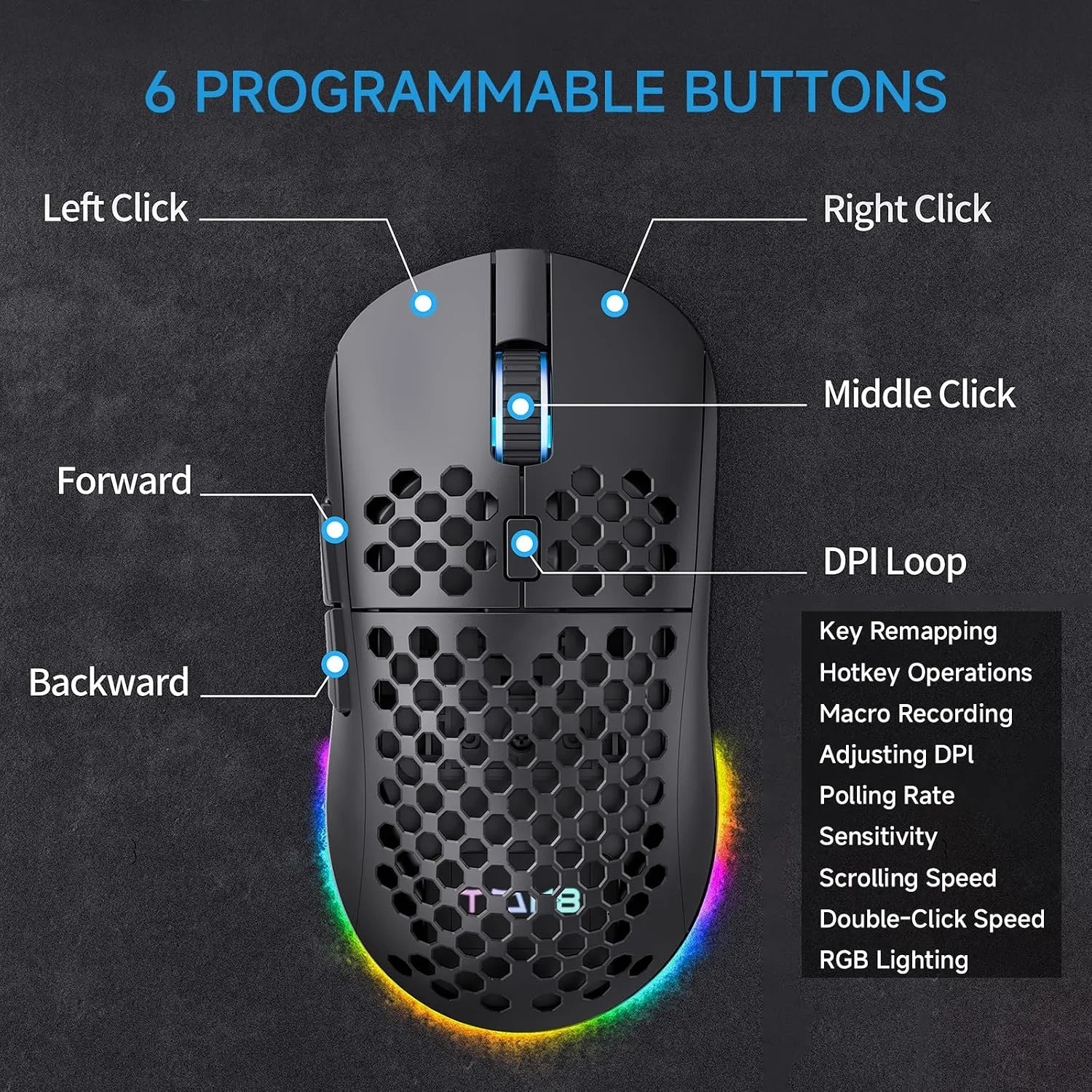 TMKB Falcon M1 Wireless Gaming Mouse, 24000 DPI, 180-Hour Battery, Black