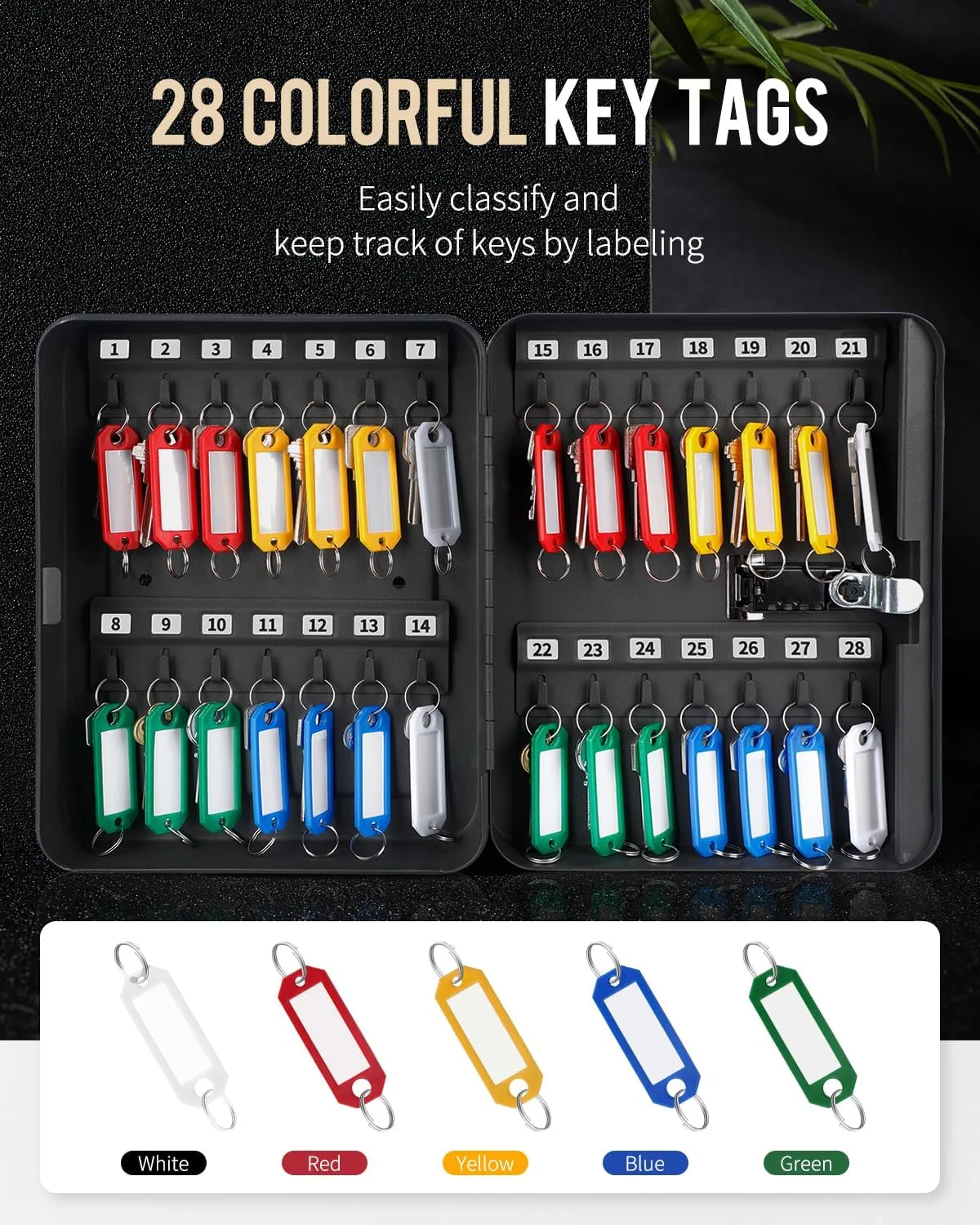 Uniclife 28-Key Steel Key Cabinet, Black Key Box with Combination Lock