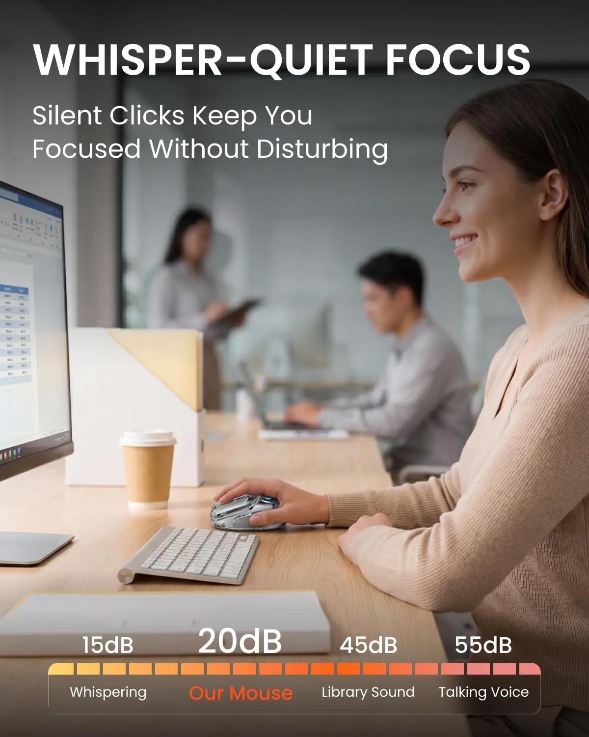 Wireless Bluetooth Mouse, Rechargeable, Clear, Silent Click for Small Hand