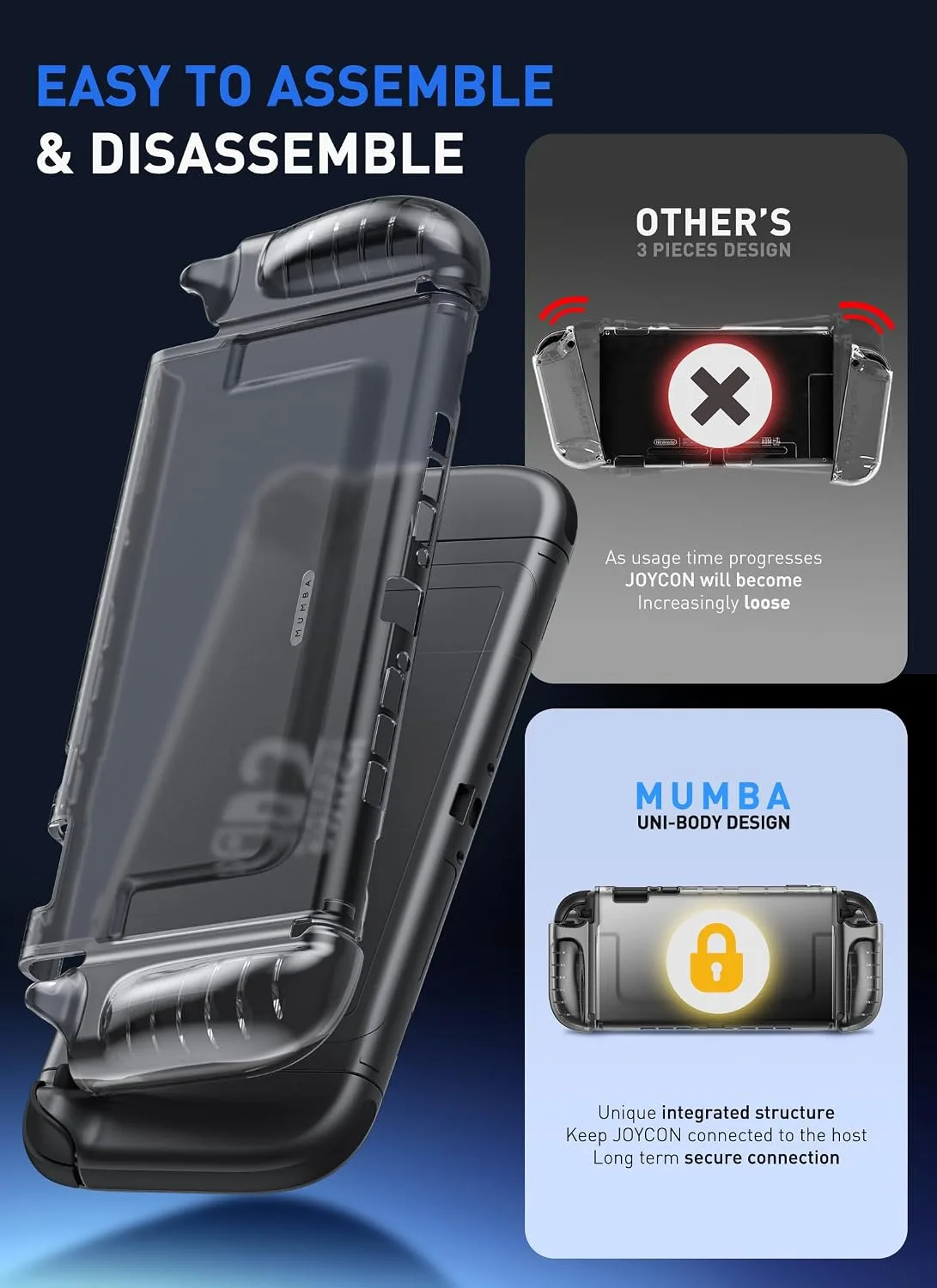 Mumba Clear Case for Nintendo Switch 2, One-Piece Dockable Crystal Protective Cover, Quick-Release Joy-Con, Upgraded Anti-Yellowing, Military-Grade Protection Ultra Slim Shell, FrostBlack