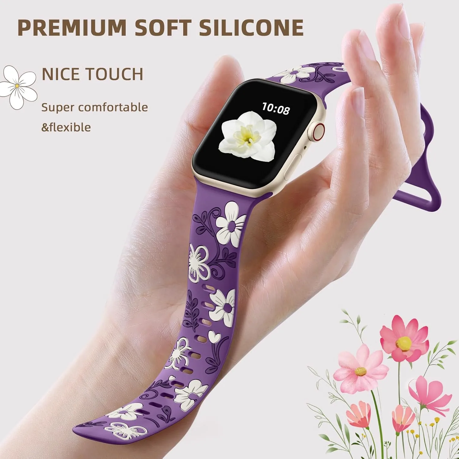 Witzon Floral Silicone Band Compatible with Apple Watch Bands For Women