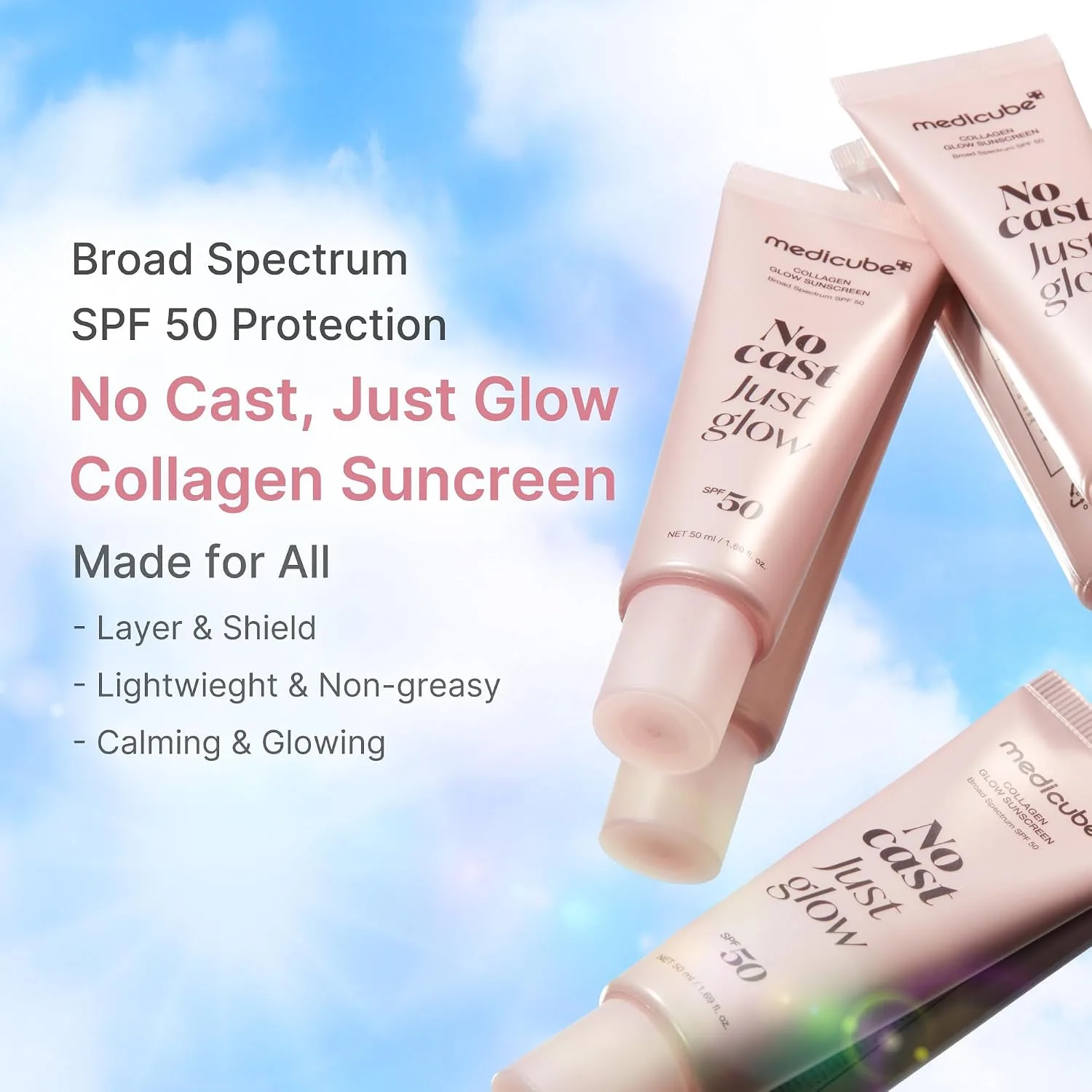 medicube Sunscreen No Cast Just Glow Collagen, SPF 50