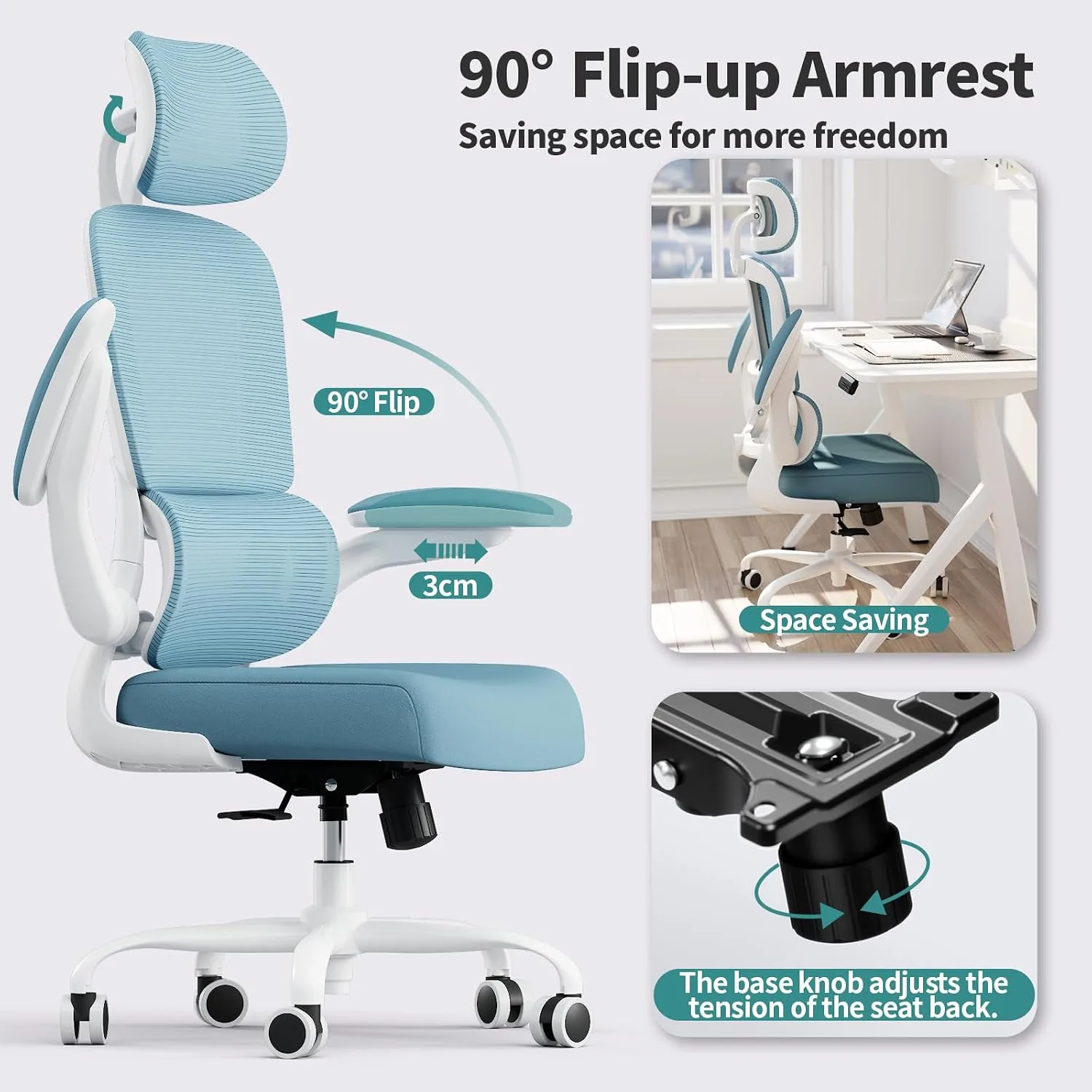 TRALT Office Chair Ergonomic Desk Chair with Lumbar Support Sky Blue, 1