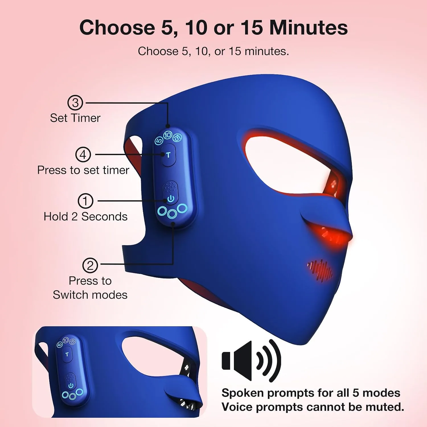 Red Light Therapy Mask for Face, Wireless LED Face Mask, 416 LEDs