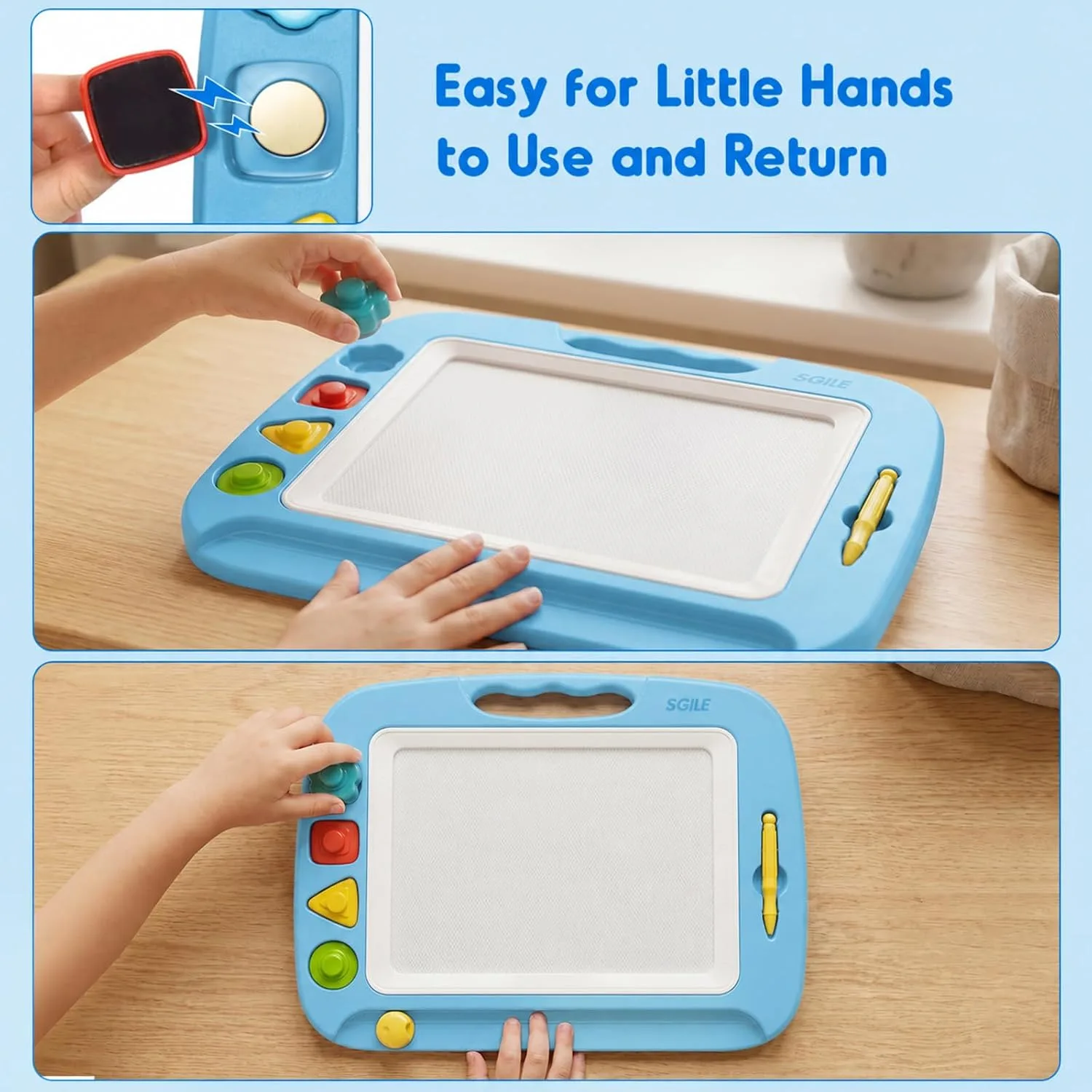 SGILE Magnetic Drawing Board for Kids, Toddler Doodle Toys, Large 16 × 13"