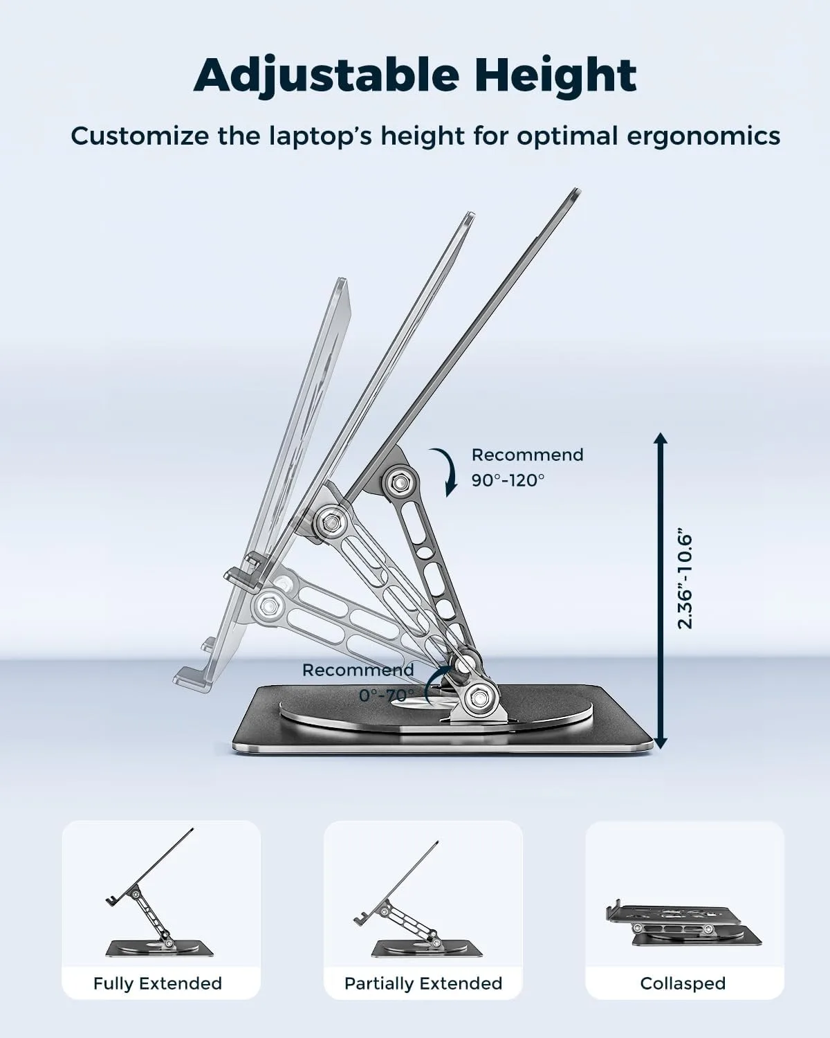 Aoviho 360° Rotating Laptop Stand for Desk | Adjustable, Foldable, Portable Aluminum Ergonomic Riser | Compatible with MacBook, Dell, HP & All Laptops 10-16 inch | Black