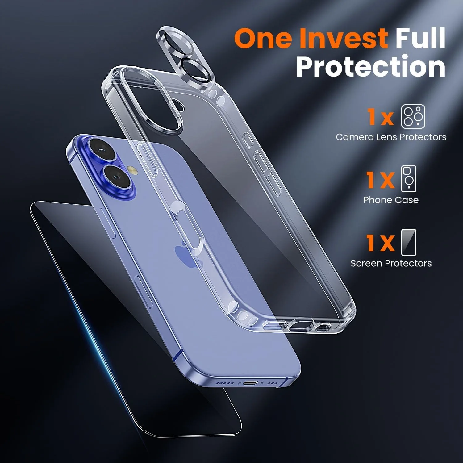 toushion 3 in 1 for iPhone 16 Case Transparent