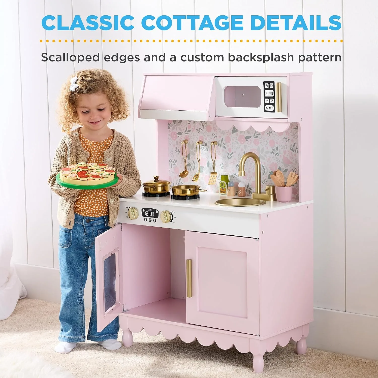 Best Choice Products Kids Wooden Cottage Play Kitchen for Toddlers, Pink