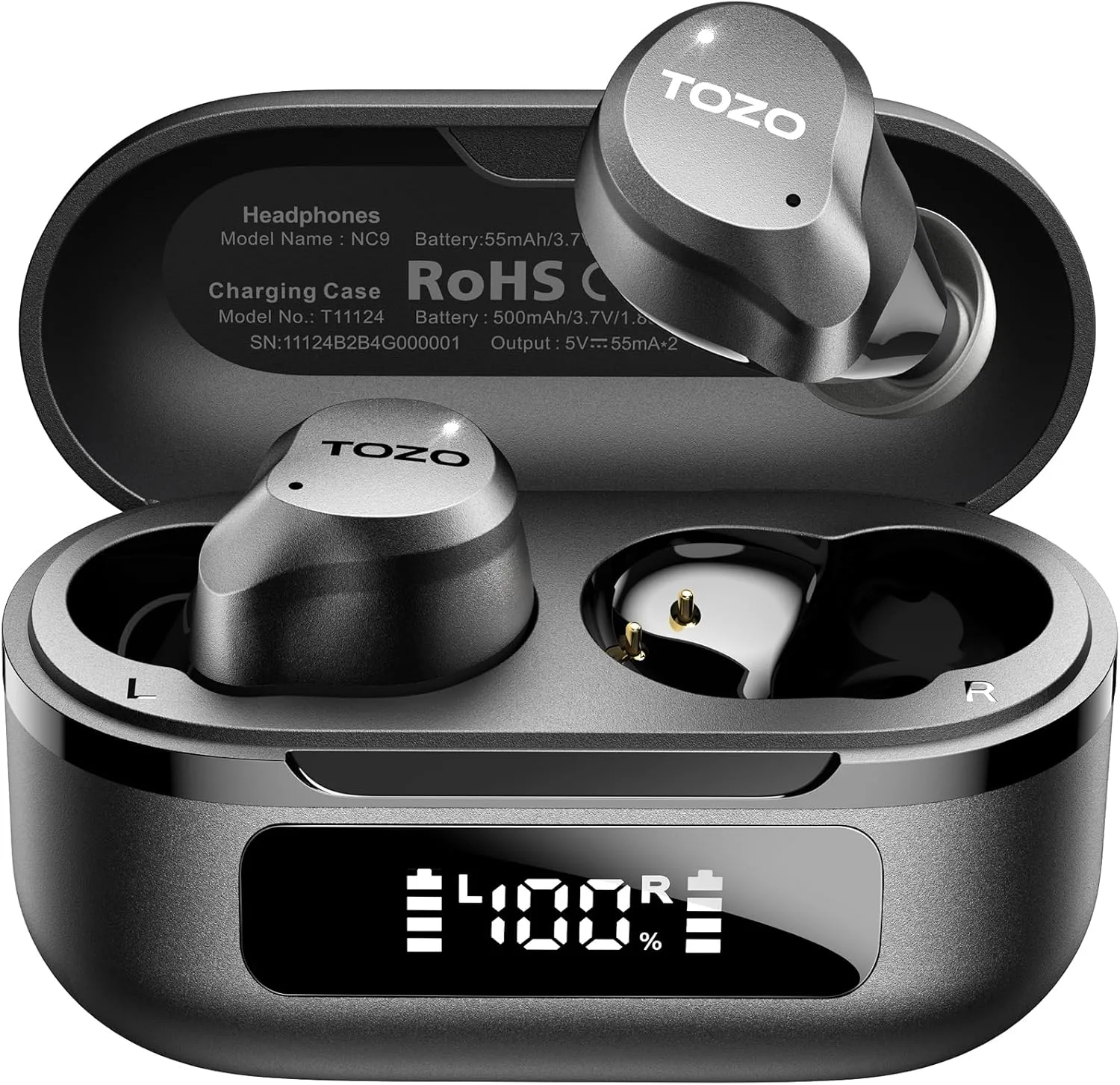 TOZO NC9 Hybrid Active Noise Cancelling Wireless Earbuds, 60H, LED Display