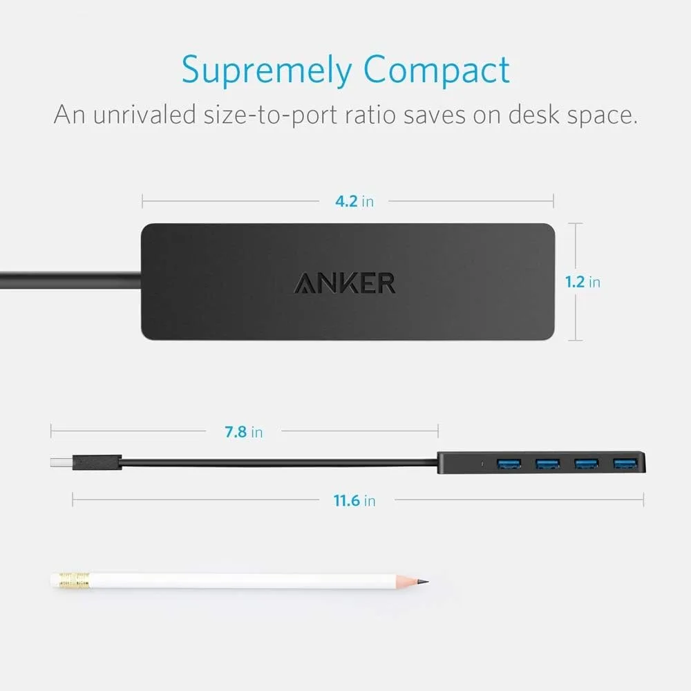 Anker USB Hub 4 Ports with 5Gbps Data Transfer, Multiple USB 3.0 Hub, USB Splitter for Laptop, Extender for A Port Laptop, PC, Desktop and More [Charging Not Supported](0.7 ft USB-A) (Pack of 2)