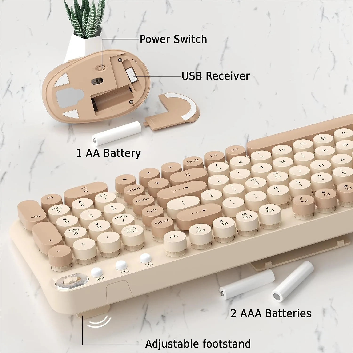 Colorful Wireless Keyboard and Mouse Combo (Milk Tea)