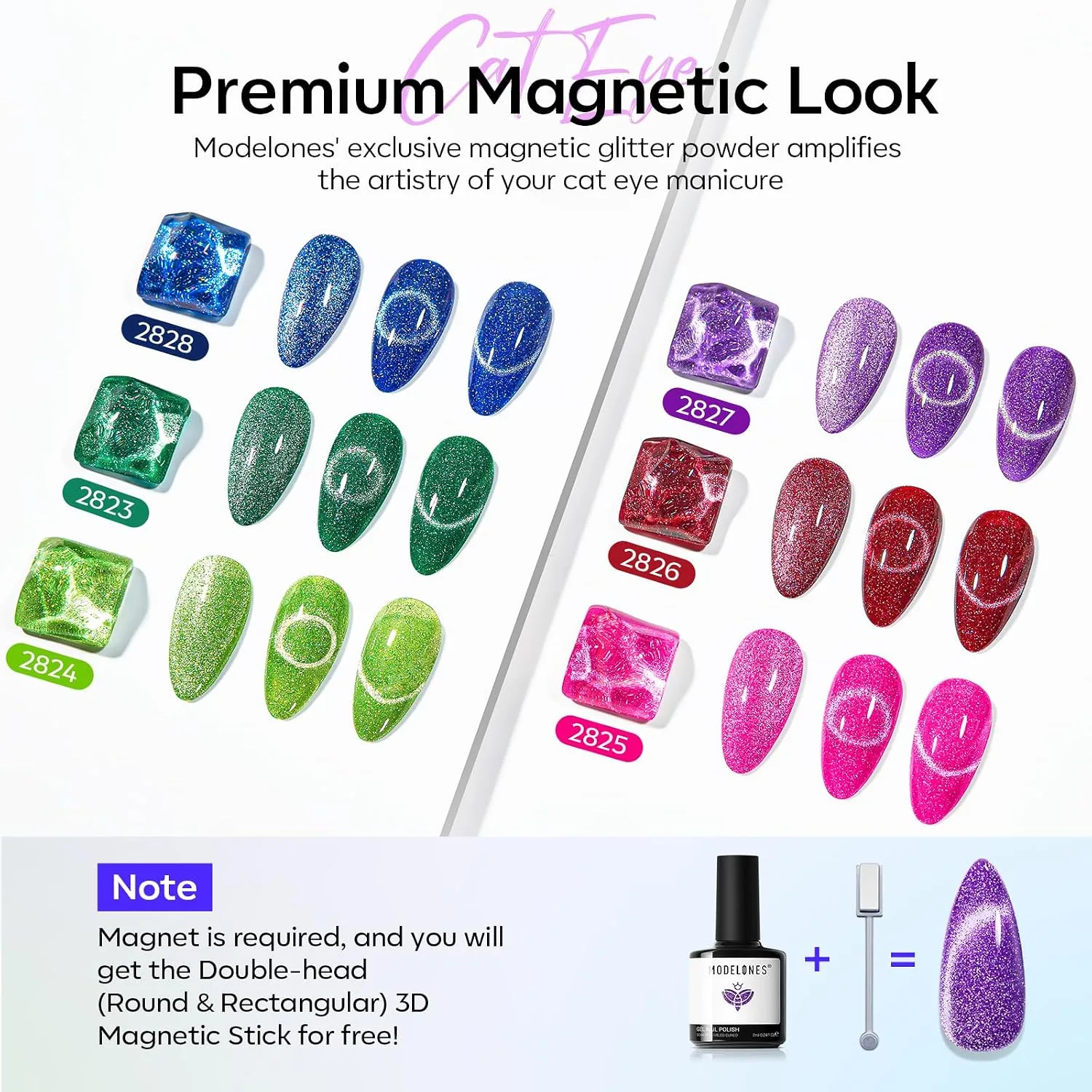 modelones Cat Eye Gel Nail Polish Set Glitter 6Colors Red Pink Blue Summer