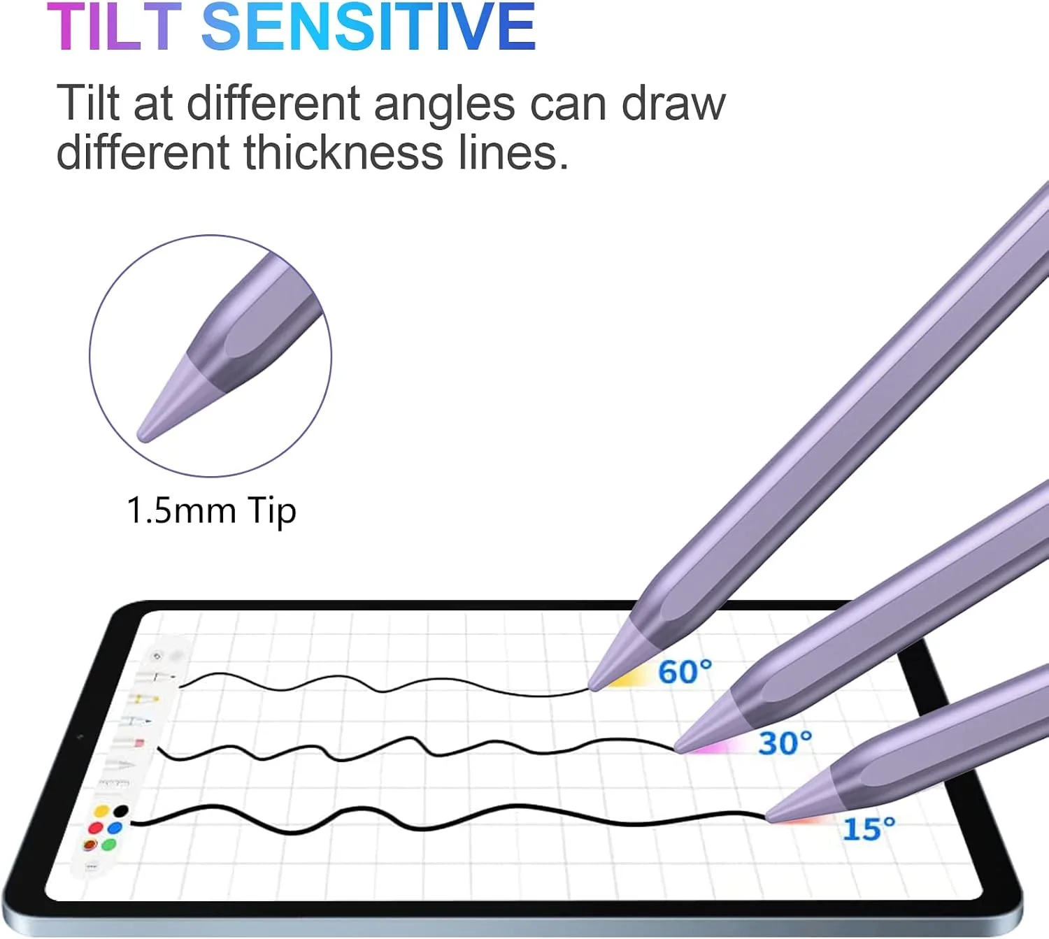 ​​​Stylus Pen for iPad 2018-2023 with Palm Rejection, Active Pencil for iPad 10th/9th/8th/7th/6th Generation, for iPad Pro 11/12.9 inch, for iPad Air 5th/4th/3th Gen, for iPad Mini 6th/5th Gen(Purple)