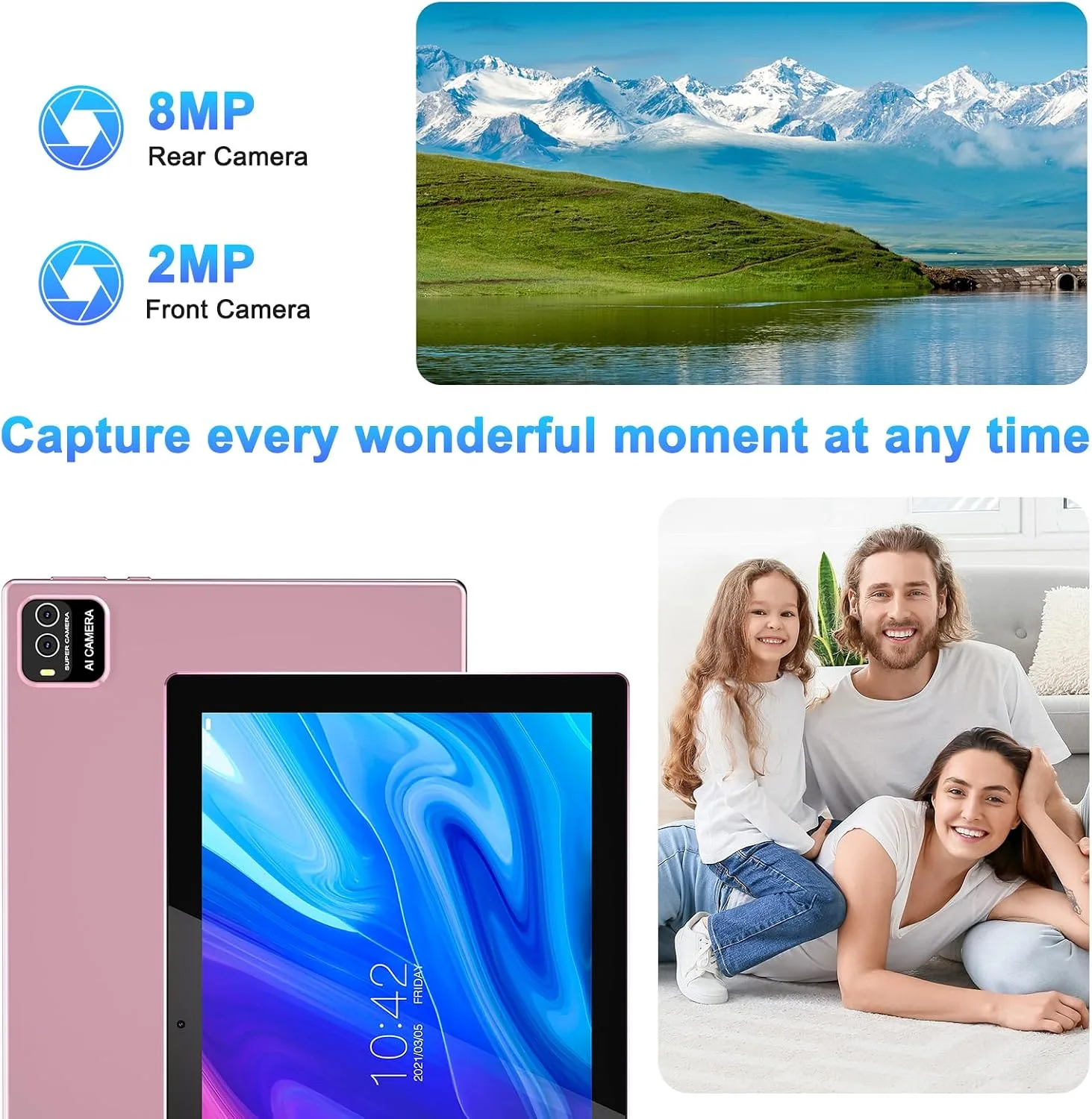 10 Inch Tablet Android Tablets 64GB 12GB RAM 10" Android Tablet Supports 1TB Expansion Dual Camera 6000mAh Long-lasting battery WiFi-6 Tableta 2 IN 1 Tablets with Bluetooth Mouse Case Stylus Keyboard