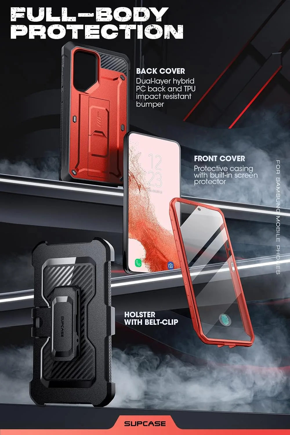 SUPCASE for Galaxy S23 Ultra Case with Built-in Screen Protector, Ruddy