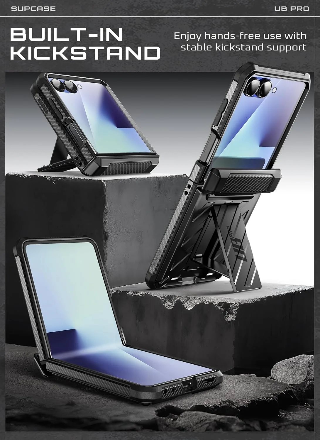 SUPCASE for Samsung Galaxy Z Flip 7 Case with Built-in Kickstand, Black