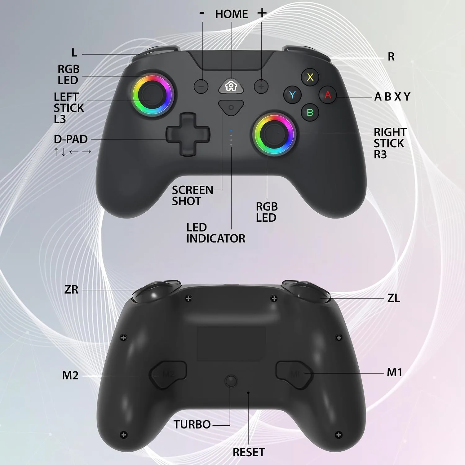 SUBSONIC Switch and Switch 2 Wireless Controller - LED Pro controller Black