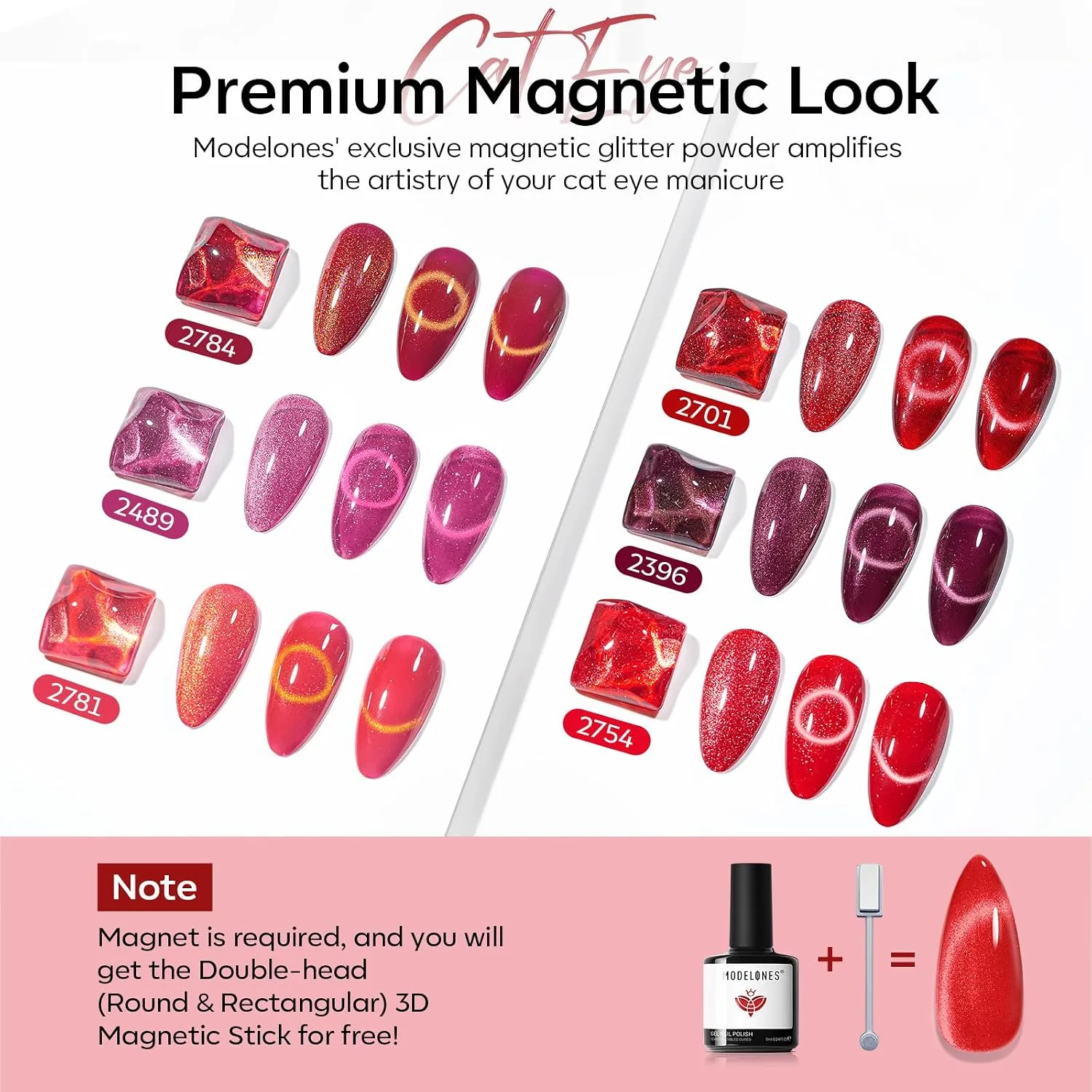 modelones Cat Eye Gel Nail Polish Set Glitter 6Colors Burgundy Red Sparkle