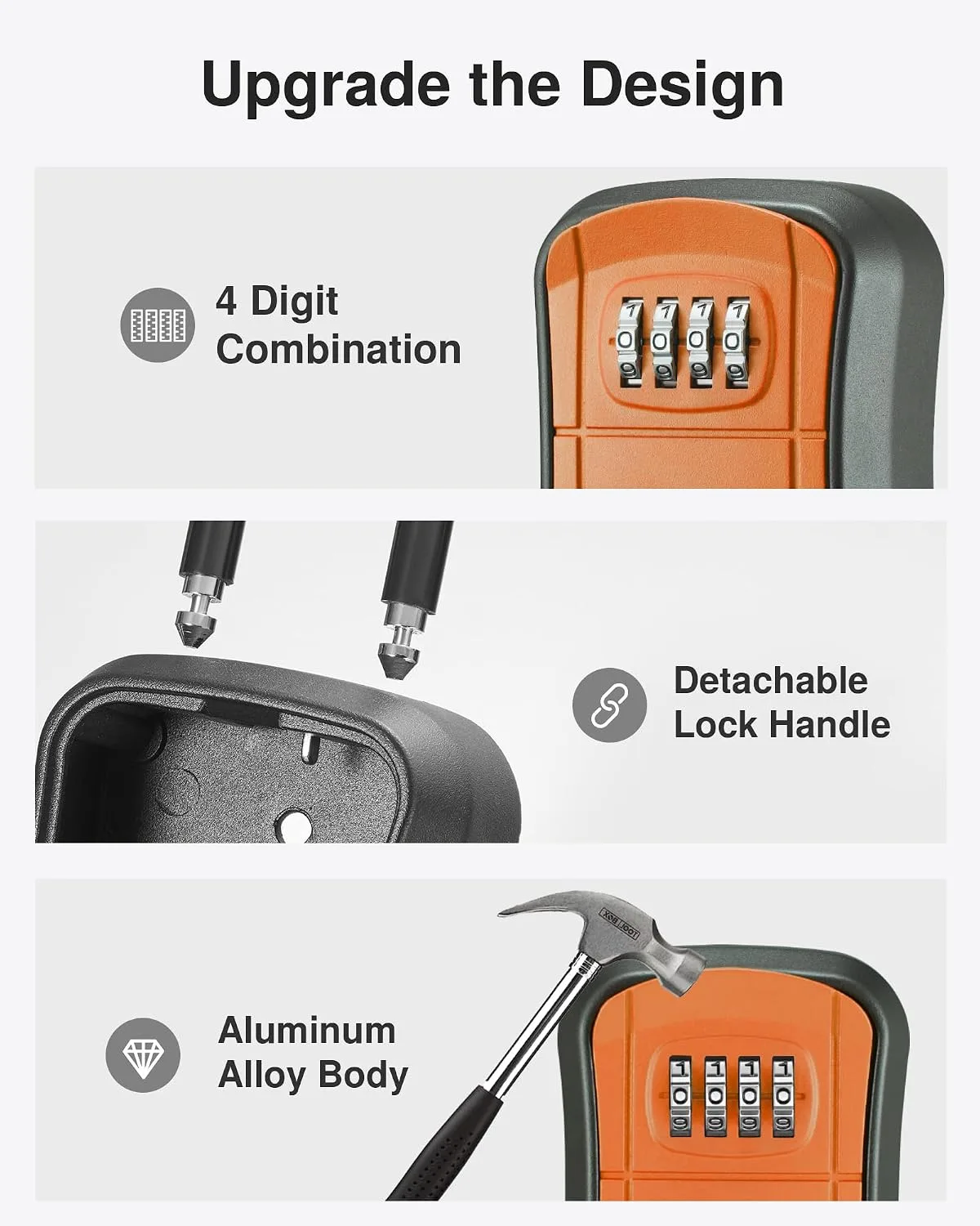 Puroma Key Lock Box Outdoor 4 Digit Code Combination Lockbox House 1 Orange