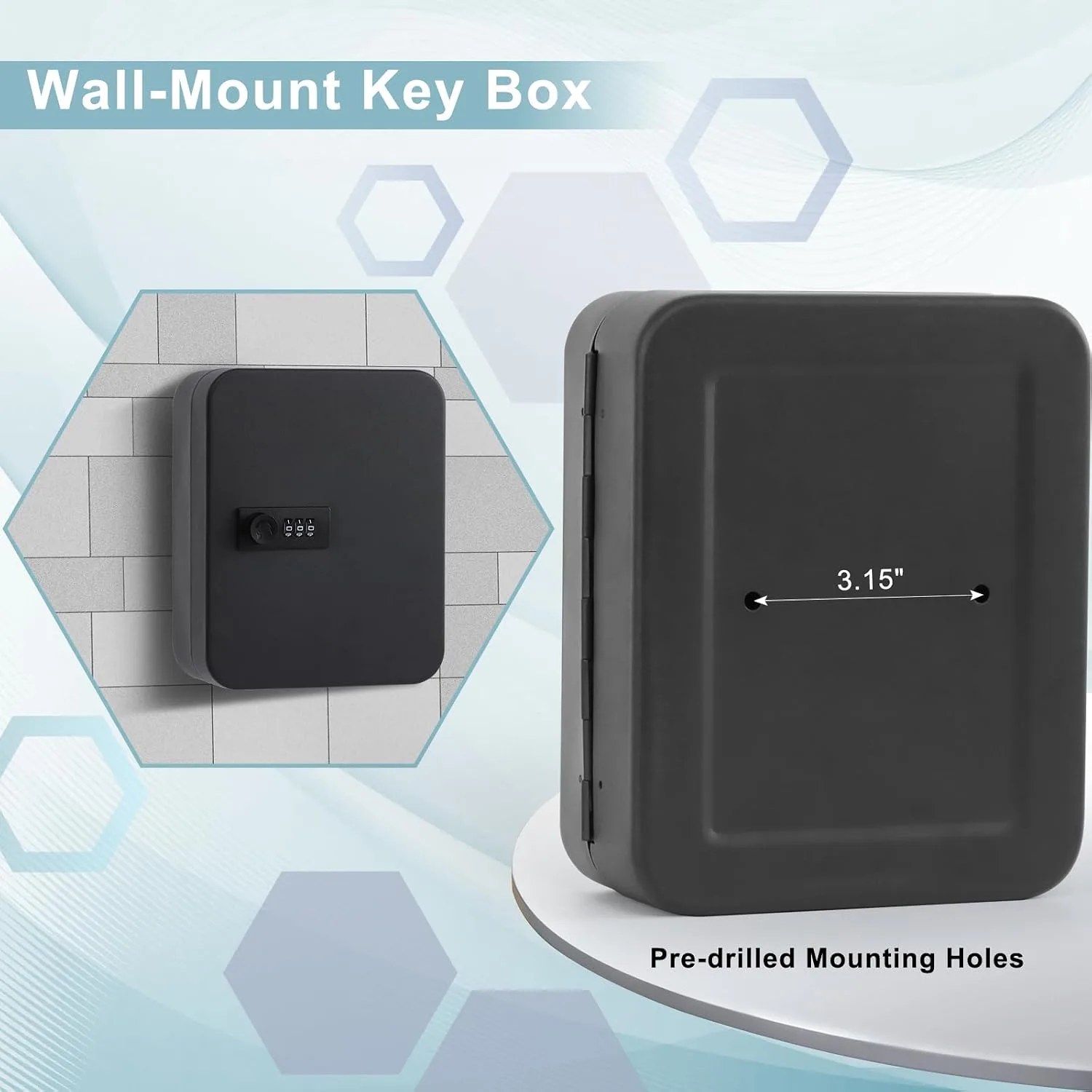 KYODOLED Key Box Wall Mount, 20-Key Steel Cabinet, Combination Lock, Black