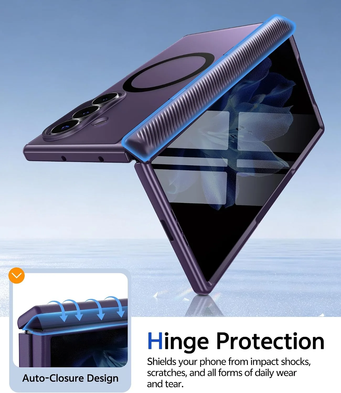 for Samsung Galaxy Z Fold 8 Ultra Case with Privacy Screen Protector, [Full Hinge Protection & Hidden Foldable Kickstand] Compatible with MagSafe, Matte Translucent Shockproof Cover, Purple
