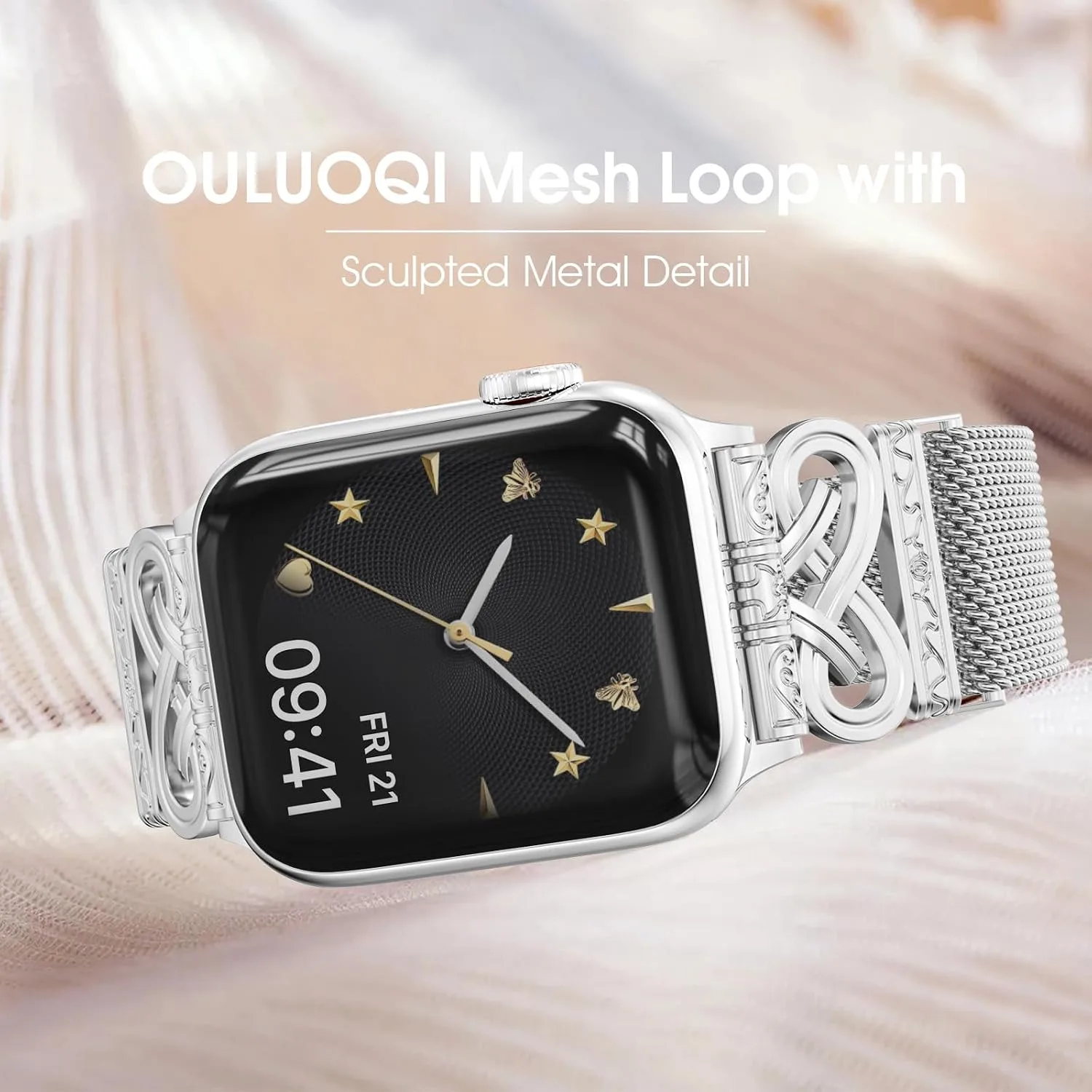 Mesh Sculpted Metal Detail Loop Compatible with Apple Watch Bands for Women