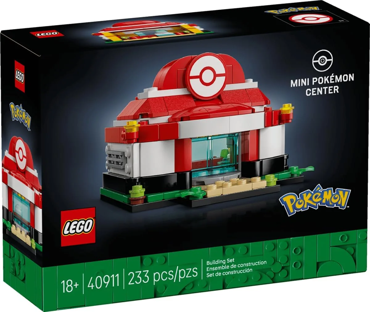 LEGO Pokémon Mini Pokémon Center – 233-Piece Collectible Display Building Set with Sliding Doors & Healing Station, Gamer Room Decor Gift for Adults – 40911