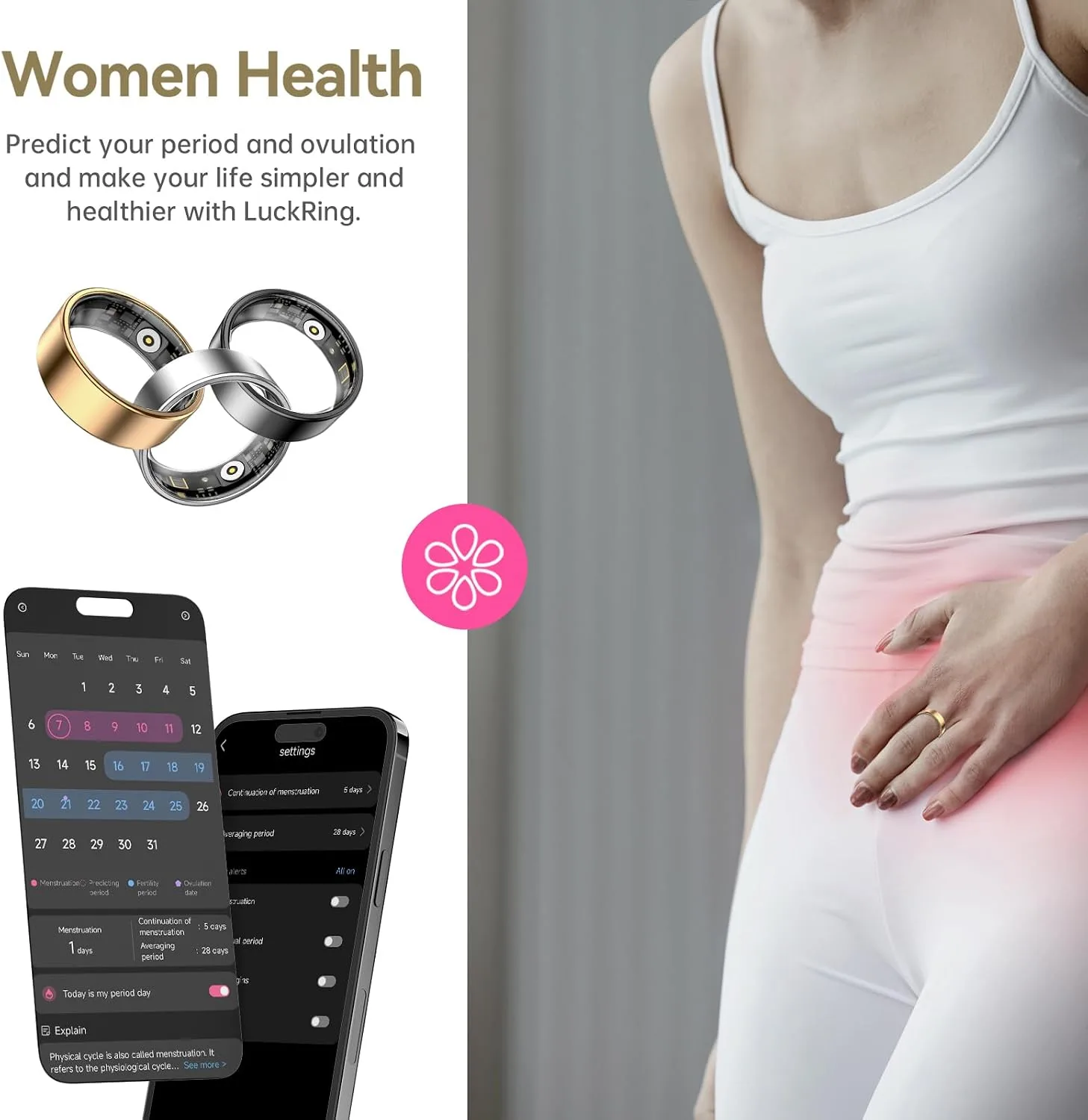 Smart Ring for Women & Men, Fitness Tracker with Heart Rate, Blood Oxygen, Sleep Monitoring, Long-Lasting Battery, No Subscription, IP68 Waterproof (Rose Gold, #7)