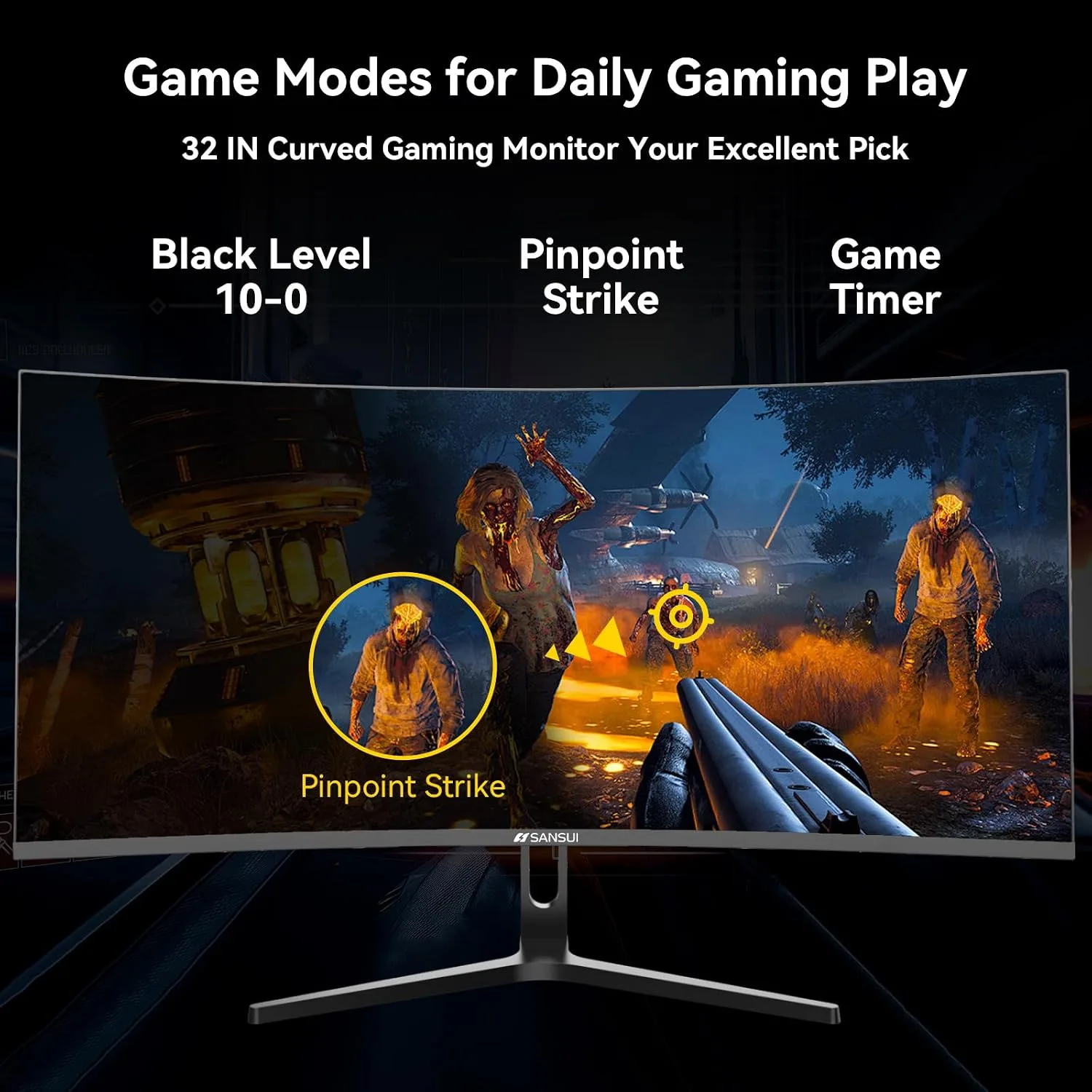 SANSUI 32 Inch Curved 240Hz Gaming Monitor High Refresh Rate, FHD 1080P