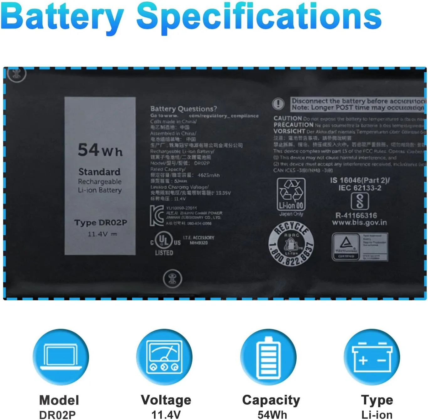 DR02P R73TC Battery for Dell Latitude 3440 5440 5450 5540 5550 7455