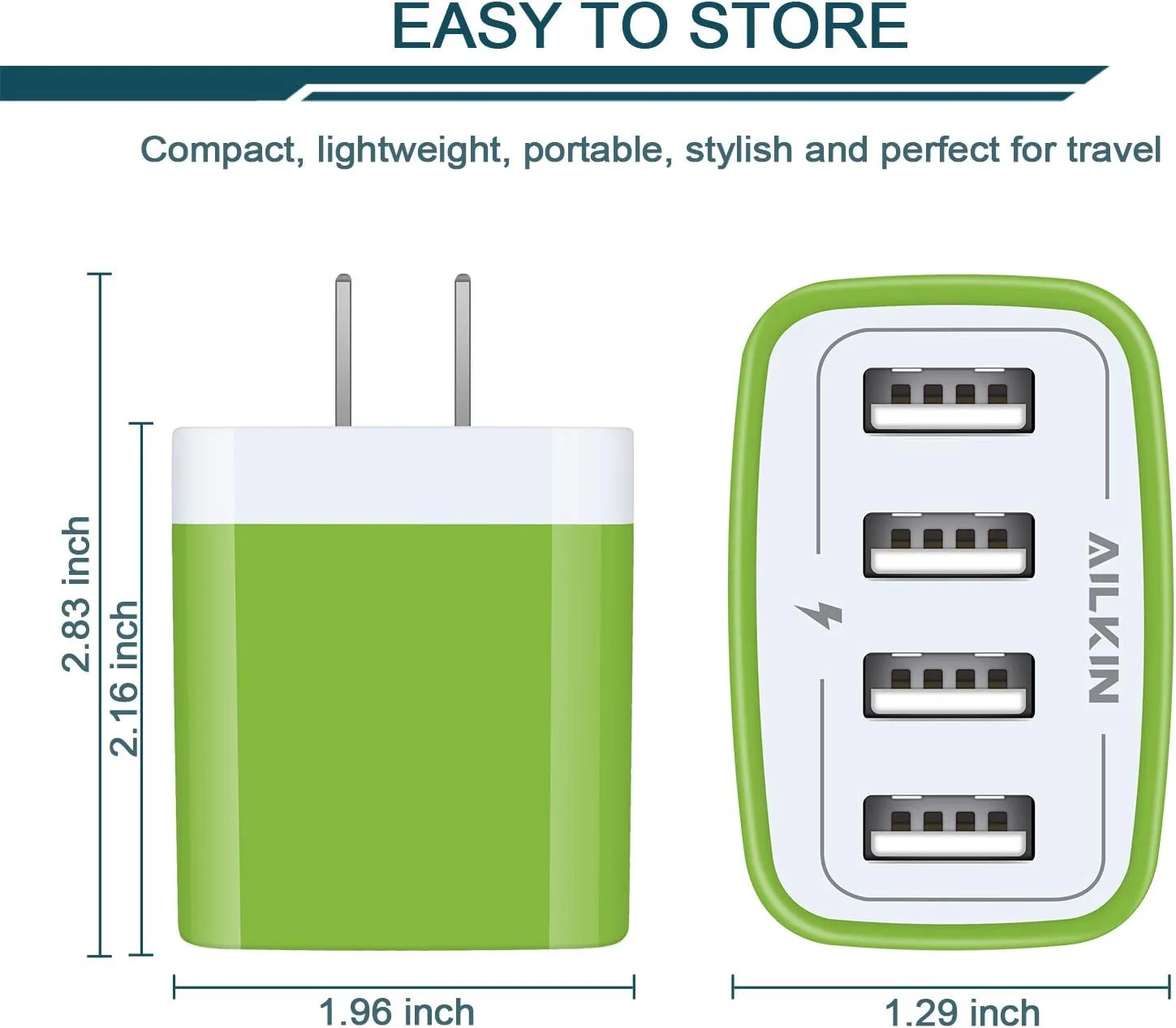 USB Charger Cube, Wall Charger Plug, AILKIN 4.8A 4-Muti Port USB Adapter