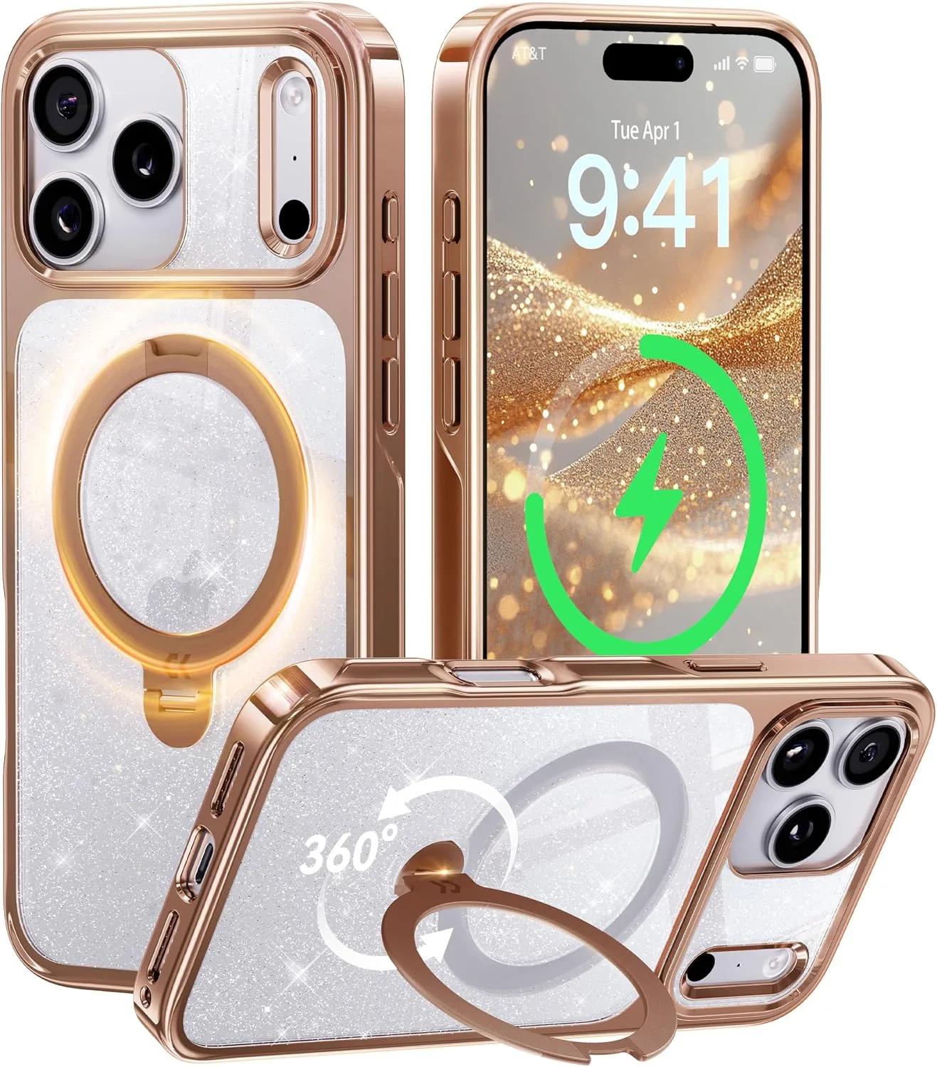 CASEKOO Rose Gold Sparkle for iPhone 18 Pro / 17 Pro Case