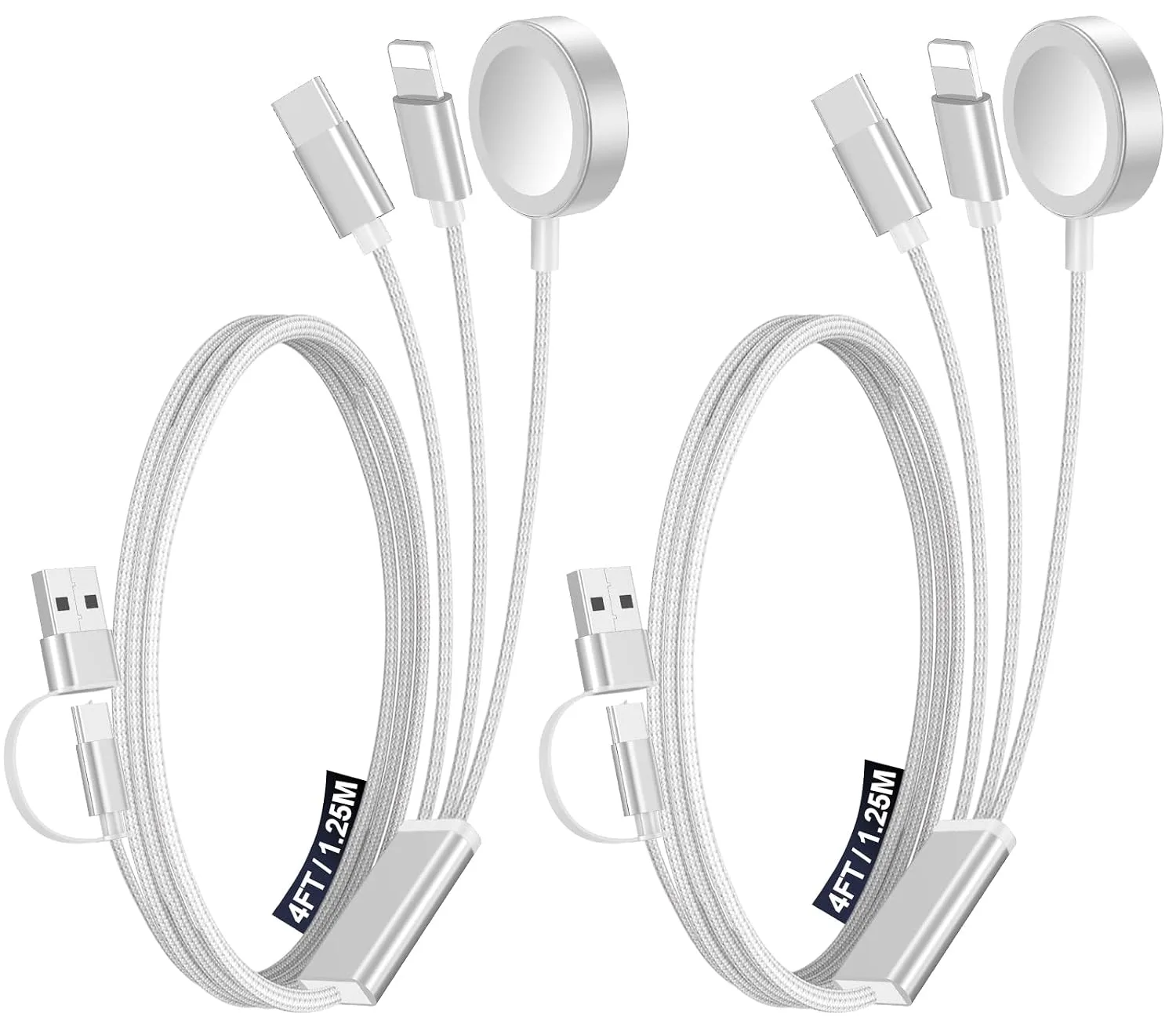 2Pack Travel Essentials for Apple Watch Charger,3-in-2 Multi Charging Cable