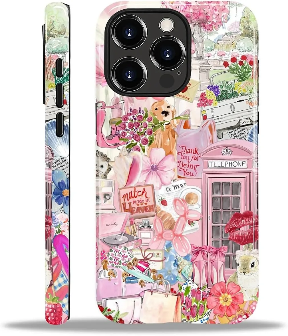 DAIZAG Case for iPhone 13 Pro Max,Mixed 2 Layer Design Shockproof Soft TPU Ddouble Protection Phone Case for iPhone 13 Pro Max-Cute Pink Animal Garden Collage