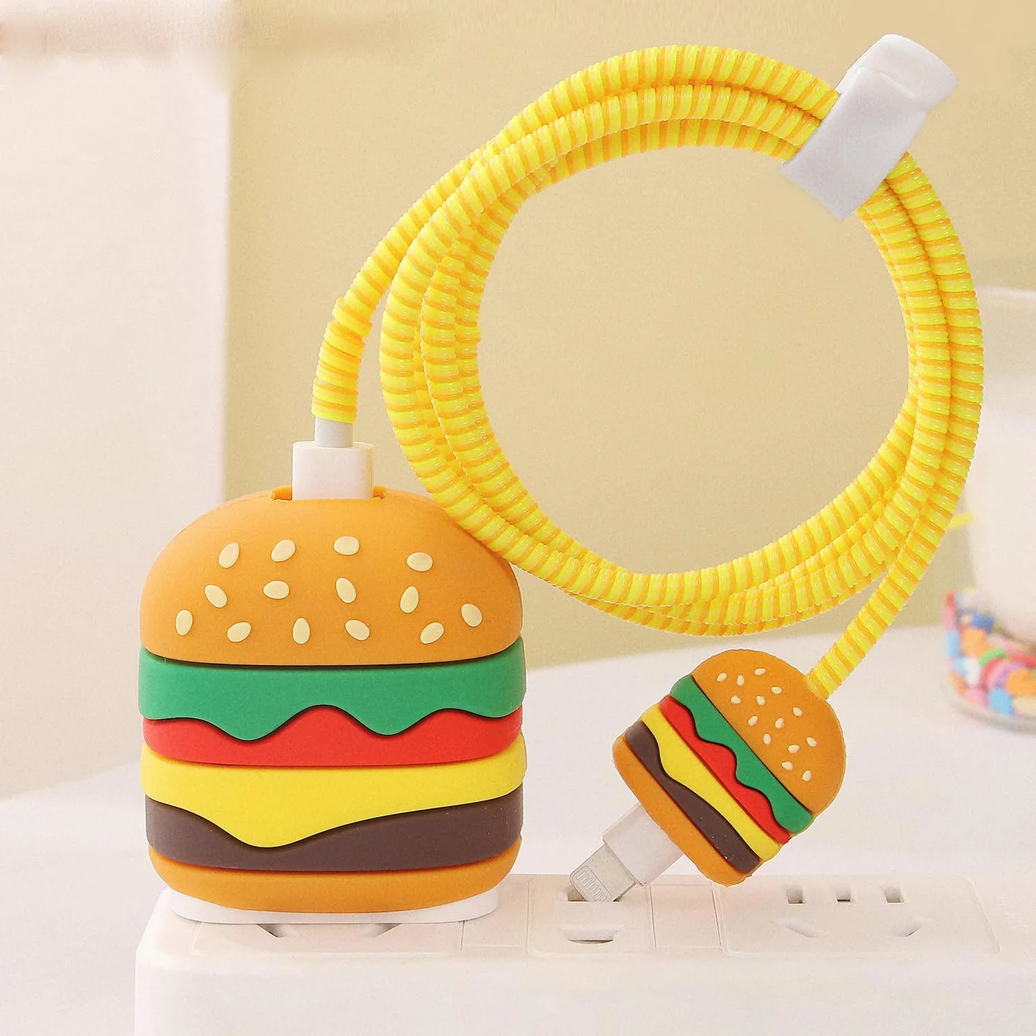 Compatible with iPhone 18W/20W USB-C Charger Protector Cover, 3D Cute Cartoon Charger Case for Apple iPhone 20W USB-C Power Adapter and Lightning Cable Protective Wire Saver (Hamburg)