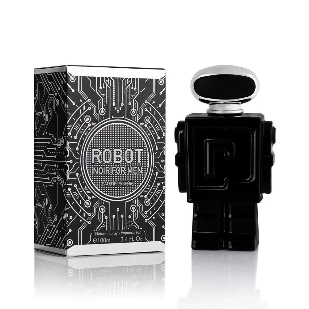 Robot Noir para hombre, fragancia fresca de madera con cardamomo, ruibarbo, bergamota, limón, vainilla y vetiver haitiano