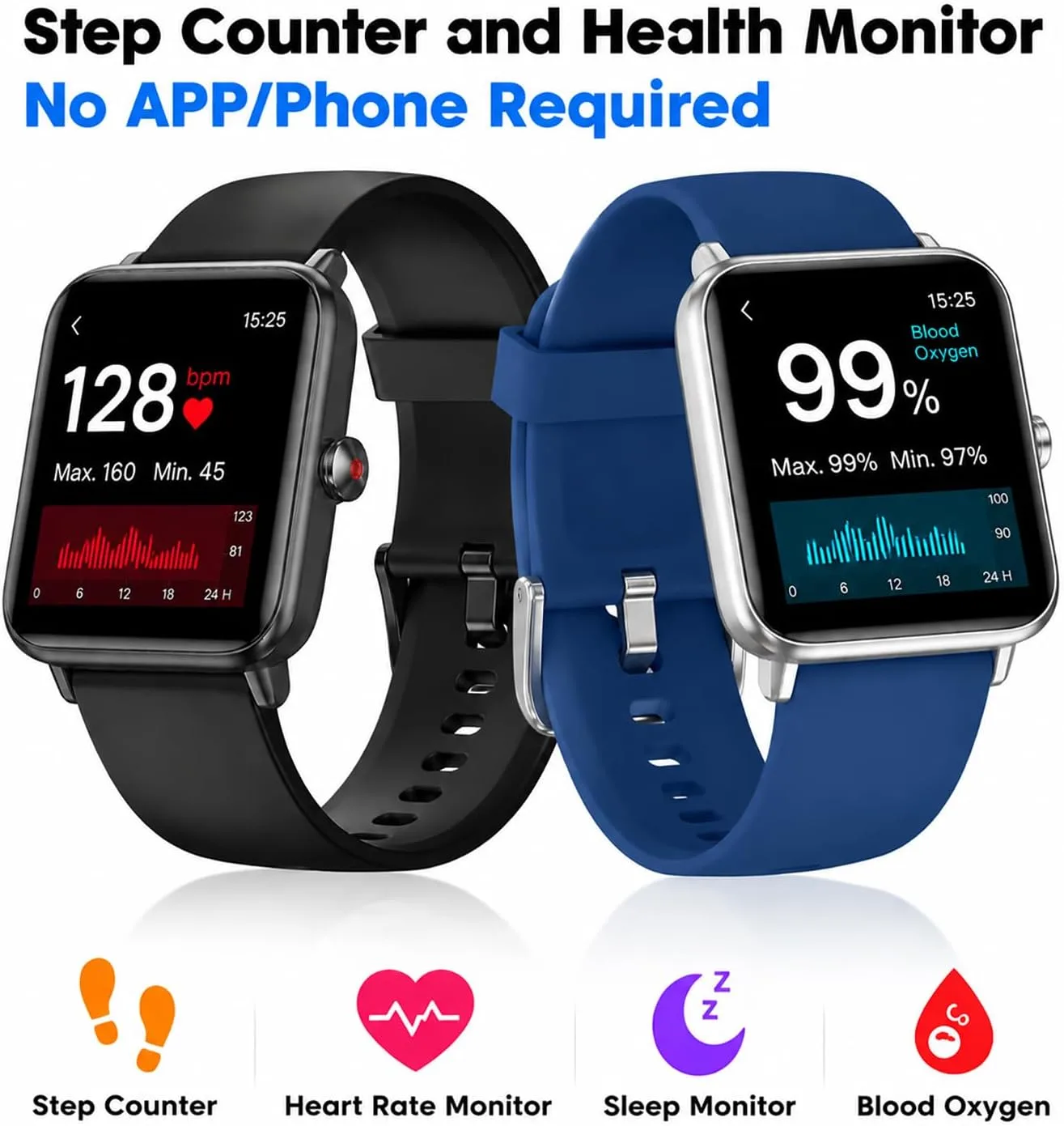 Smart Watch Fitness Tracker No APP No Phone Needed, Step Counter Watch