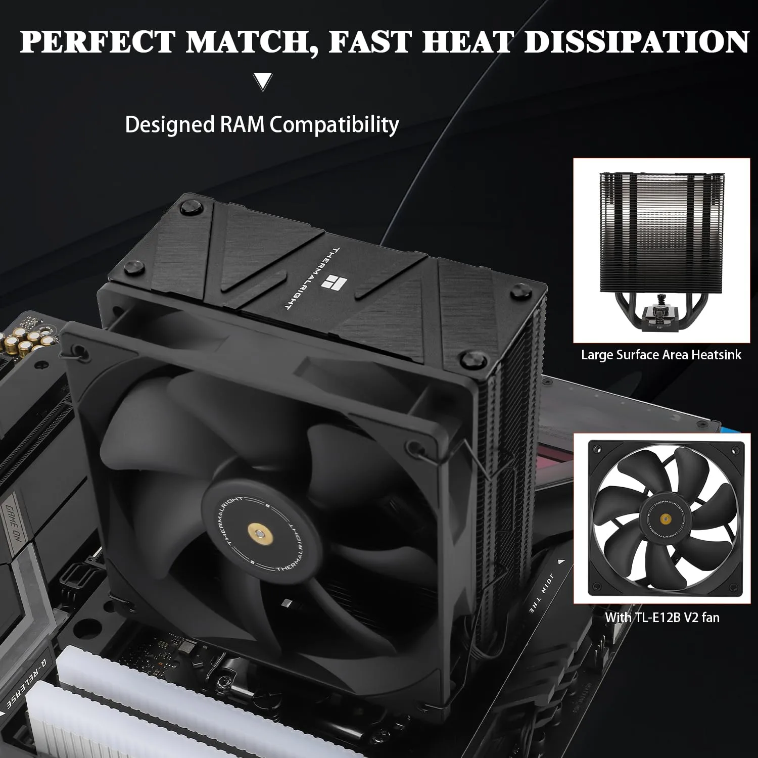 Thermalright Assassin Spirit 120 EVO Dark CPU Cooler,TL-E12B V2 PWM Quiet Fan with 1850RPM, Speed,CPU Air Cooler, Computer Black Heatsink Cooling, Support AM4/AM5,Intel 1700/1851/1150/1151/1155/1200