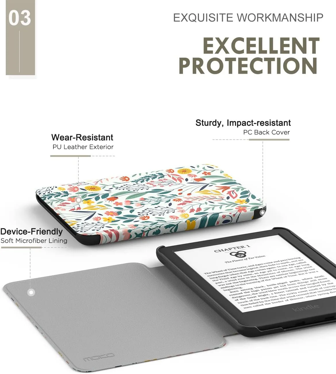 MoKo Case for 6" Amazon Kindle Basic 11th Gen 2024/2022, Flowers
