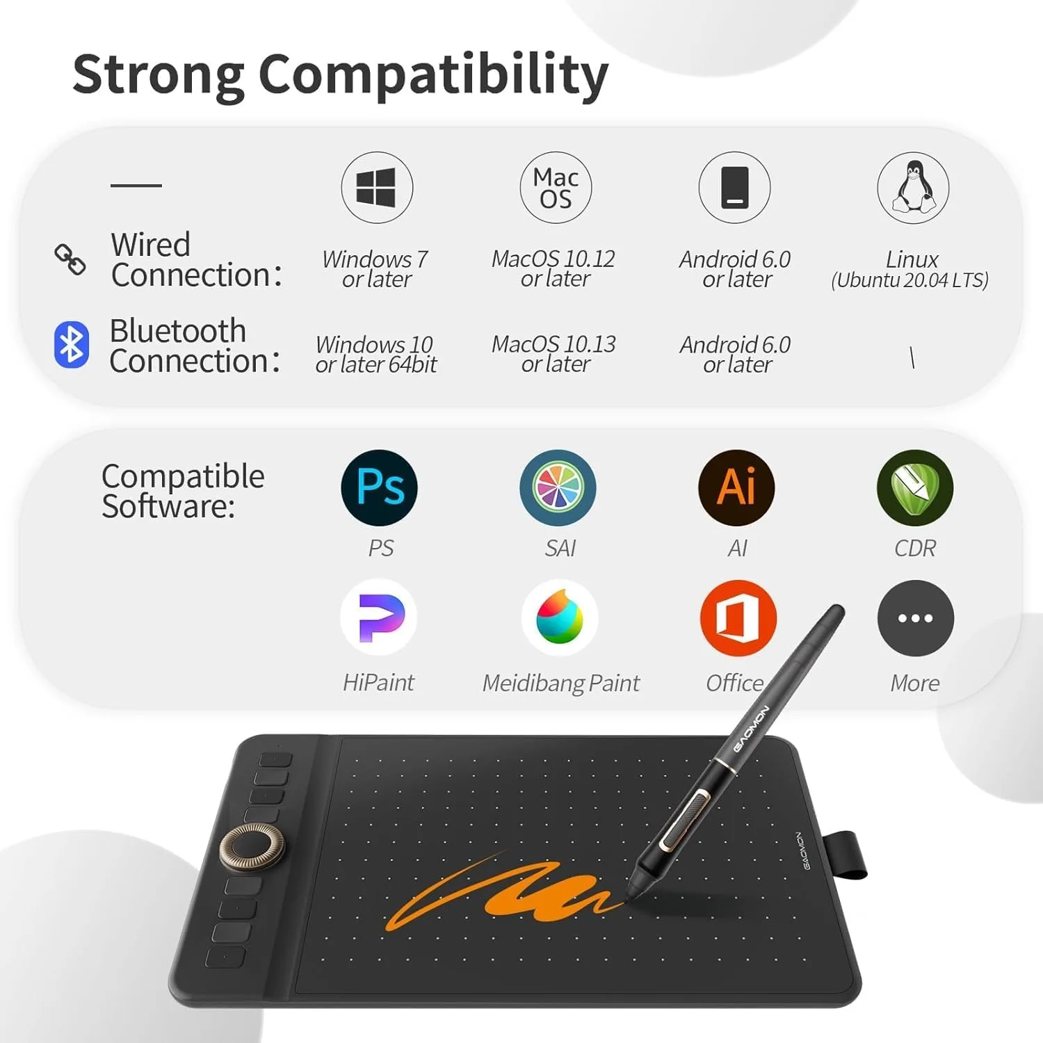 GAOMON WH851 Bluetooth Graphics Drawing Tablet, 8x5, Dial, 16384 Pressure