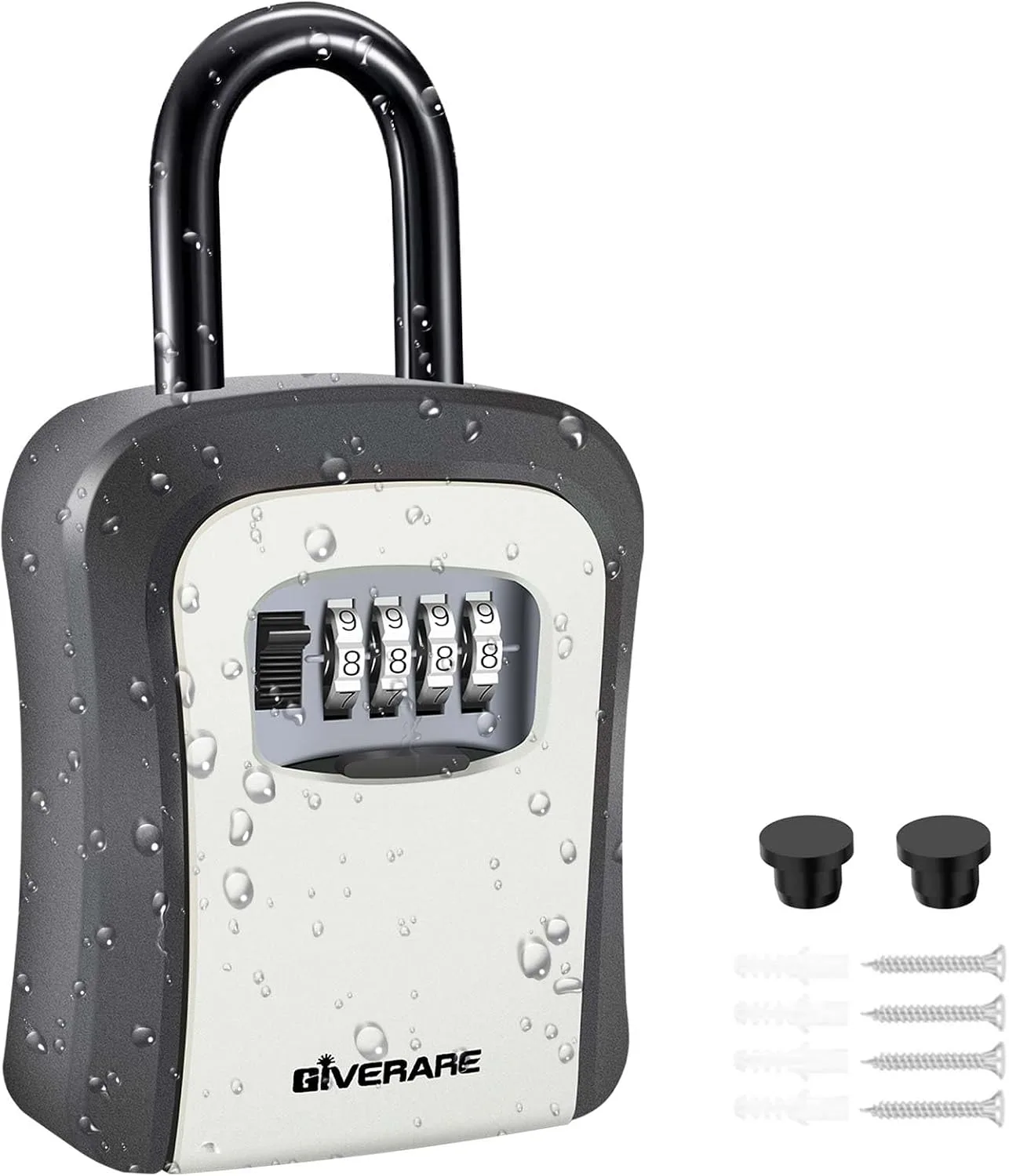 Key Lock Box, 4 Digits Combination Lockbox, Wall Mount & Portable Alloy Metal Waterproof Outdoor Resettable Key Hider for House, Apartment, Realtors Spare Keys Safe Storage-Grey