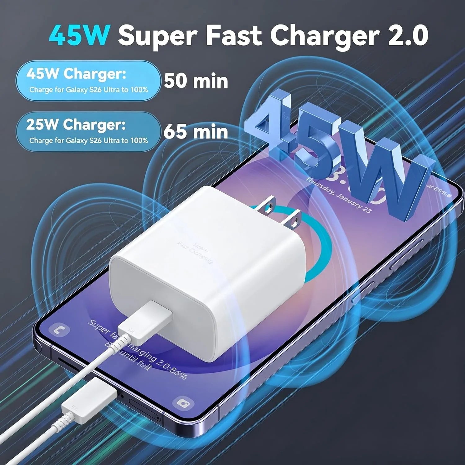 45W Super Fast USB C Android Type C Phone Charger Fast Charging 6.6FT Cord