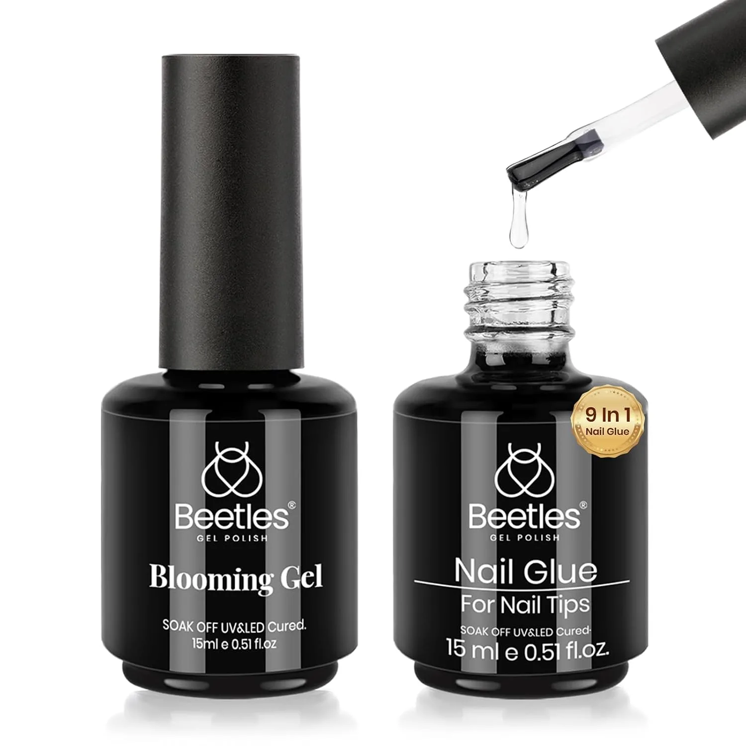 Beetles Nail Glue and Blooming Gel 15 ml 2Pcs for Blooming Aura Nails