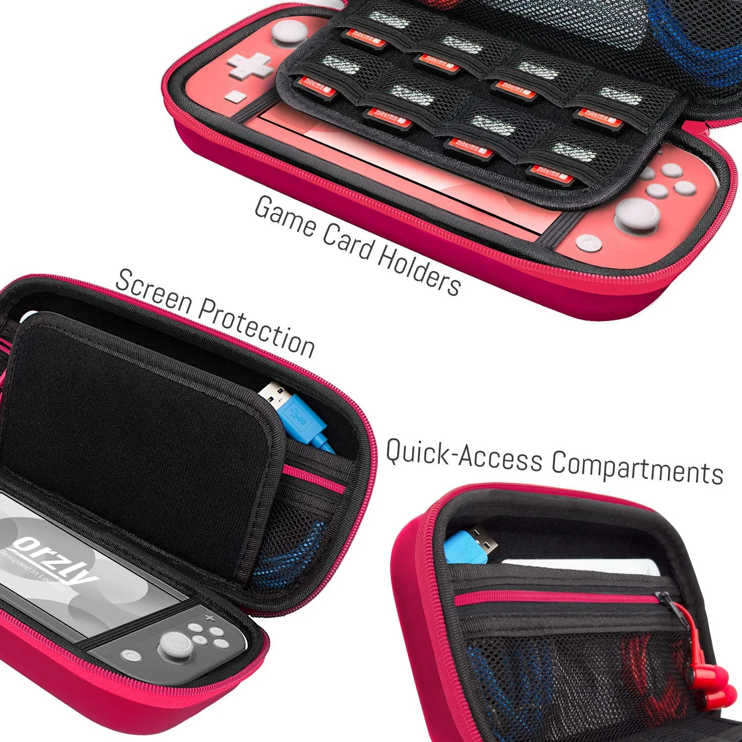Orzly Carry Case for Nintendo Switch Lite - Portable Travel Carry Case with storage for Switch Lite Games & Accessories [Pink]