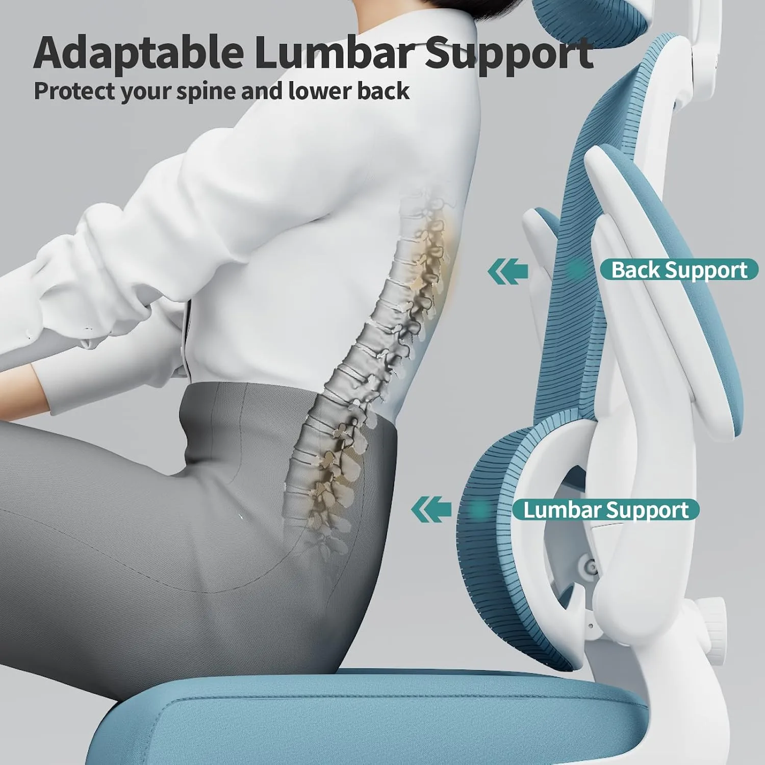 TRALT Office Chair Ergonomic Desk Chair with Lumbar Support Sky Blue, 1