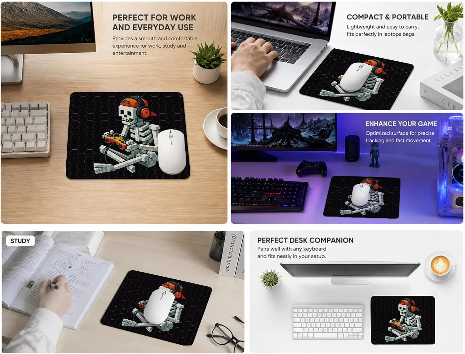 HONLUNG Gothic Mouse Pad,Funny Skull Gamer Mouse Pads Mousepad for Boys Gaming Room Bedroom Dorm Desk Accessories Computers Laptop,9.4 x 7.9 Inch