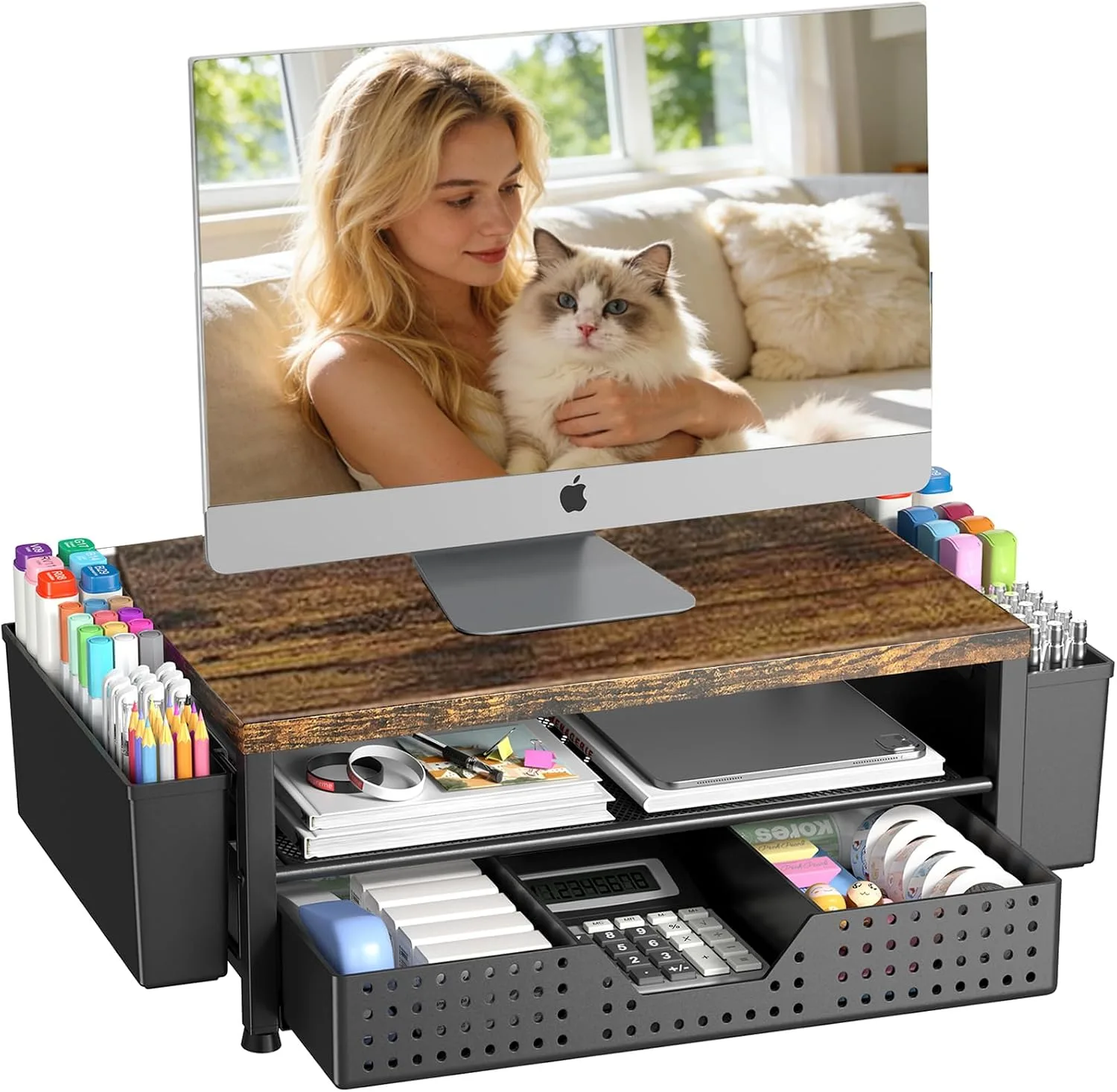 Base para monitor Opnice con organizador y soporte para bolígrafos