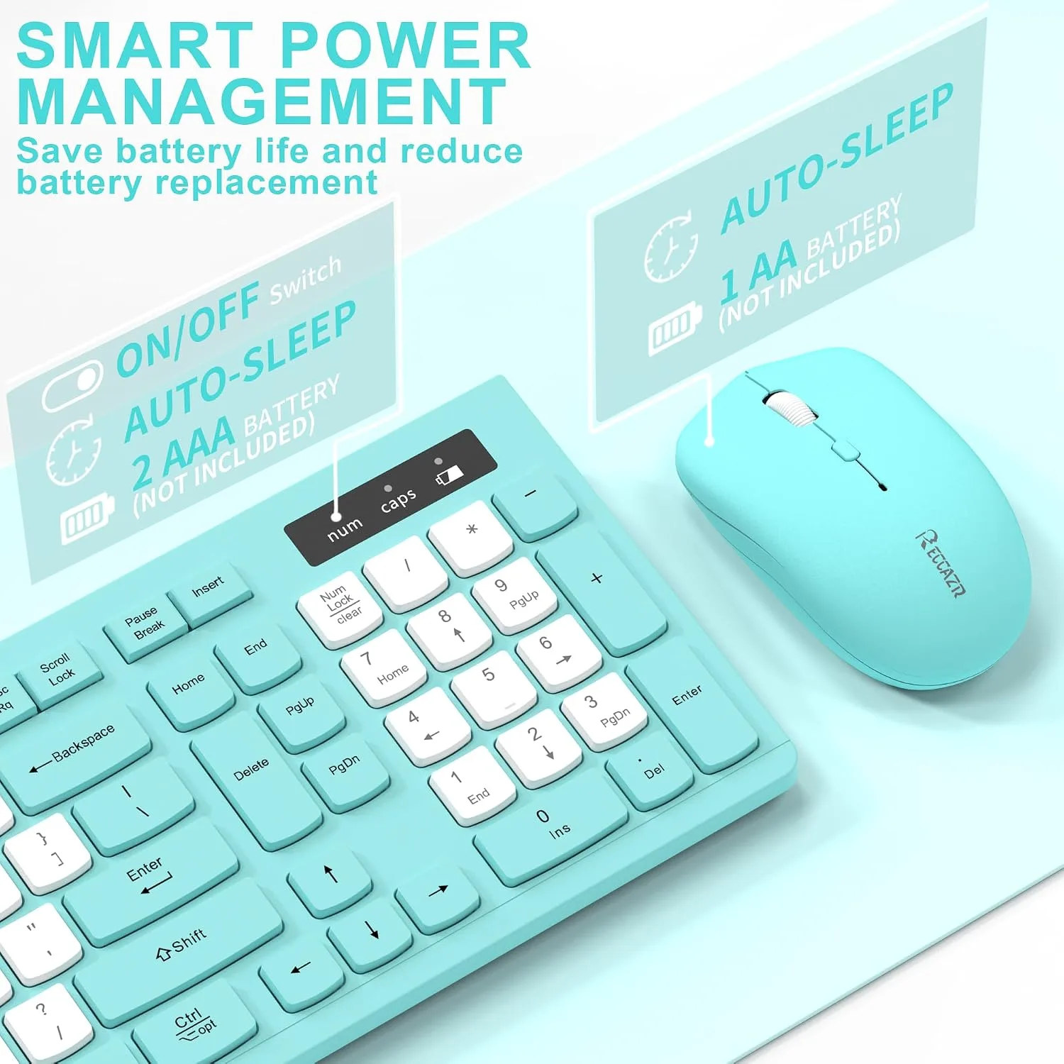 Wireless Keyboard and Mouse Combo Silent for Office and Home(Tifany Blue-B)