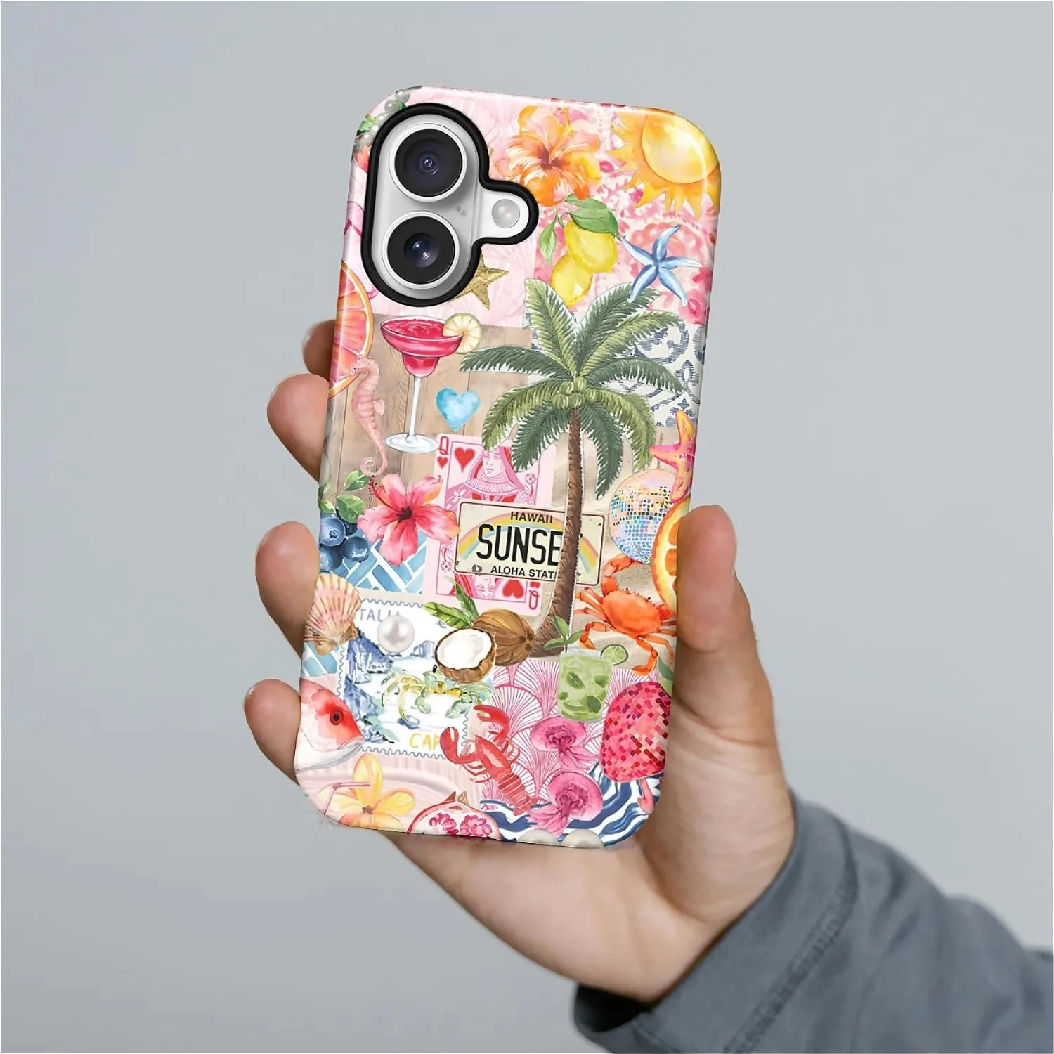 DAIZAG Case for iPhone 17,Mixed 2 Layer Design Shockproof Soft TPU Ddouble Protection Phone Case for iPhone 17-Aesthetic Summer Beach