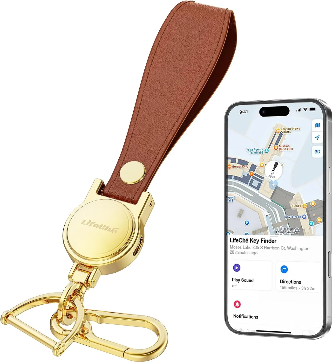 Find My Key Finder, Stainless Steel Keychain, Rechargeable Tracker